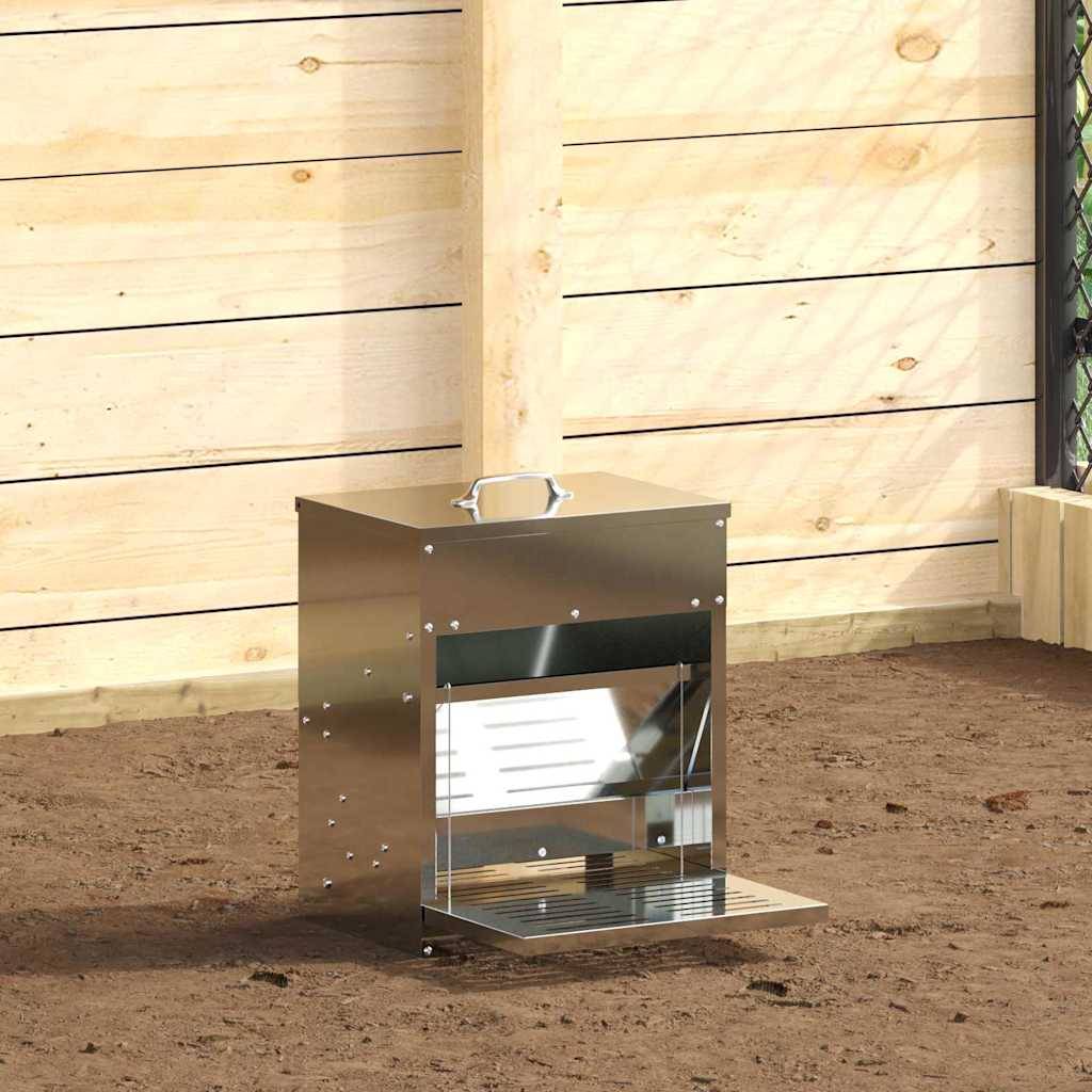 Distributeur Pédale Acier Galvanisé Poule 10kg Argent - ComfortXL Outdoor Living