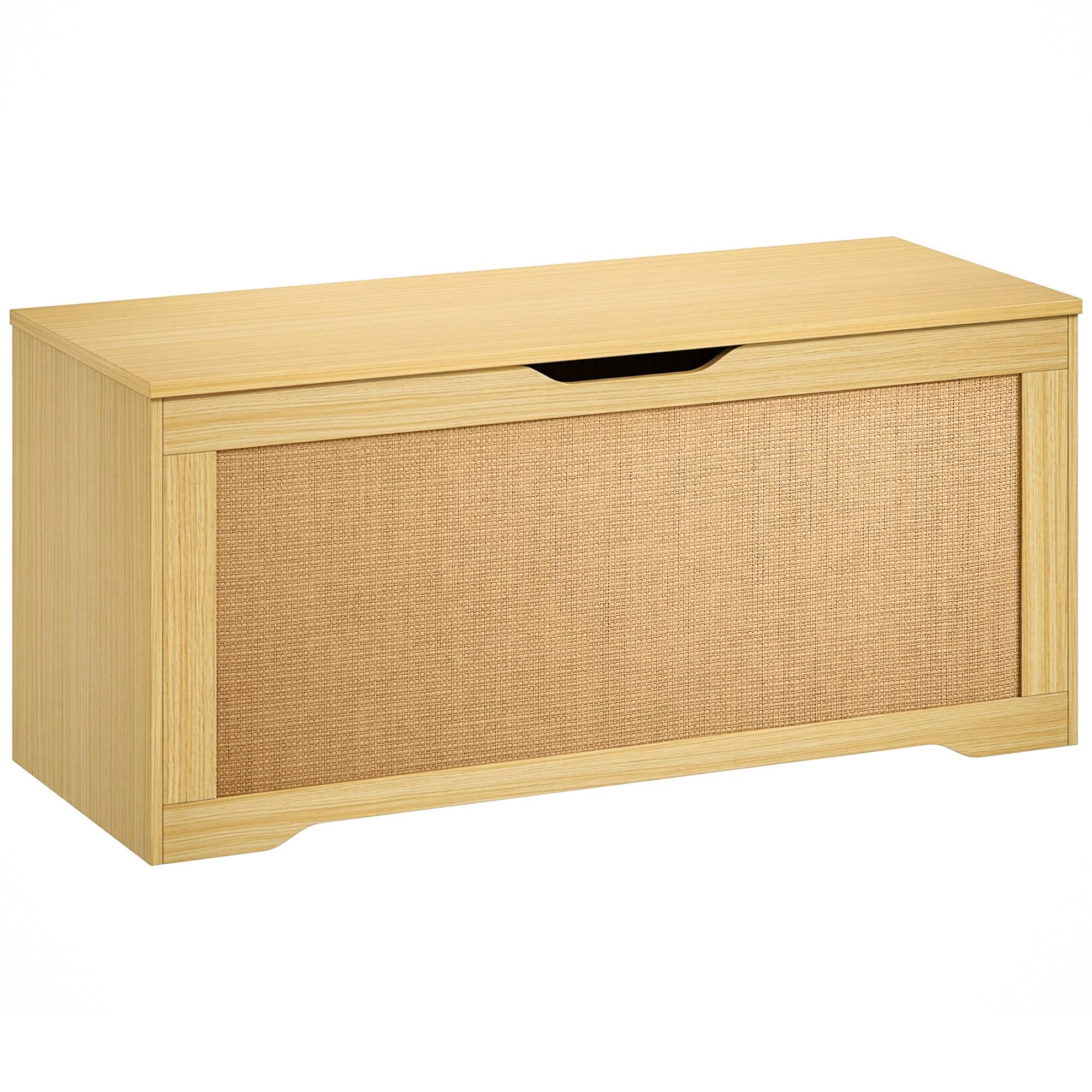 Sans Marque - Coffre de Rangement en Rotin 136L, Banc Coffre avec Couvercle Relevable et 2 Charnières de Sécurité, Chêne - Image 2