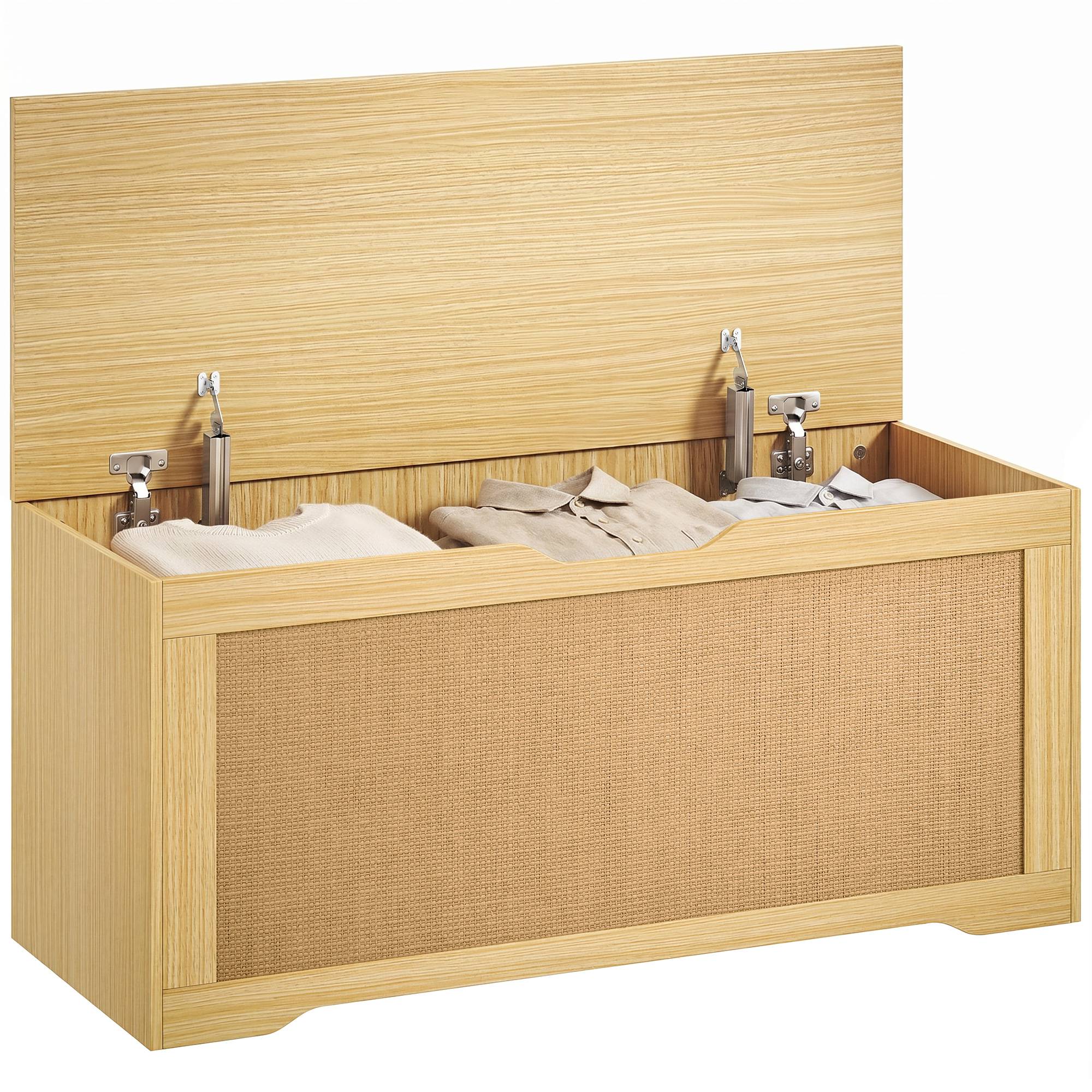 Sans Marque - Coffre de Rangement en Rotin 136L, Banc Coffre avec Couvercle Relevable et 2 Charnières de Sécurité, Chêne - Image 1