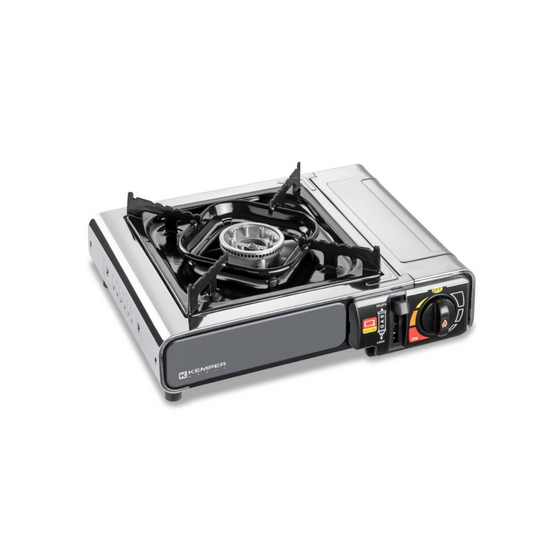 Réchaud à gaz 2200W Inox + 12 Cartouches de gaz Camping Allumage piezo Système Sécurité KEMPER - Image 3