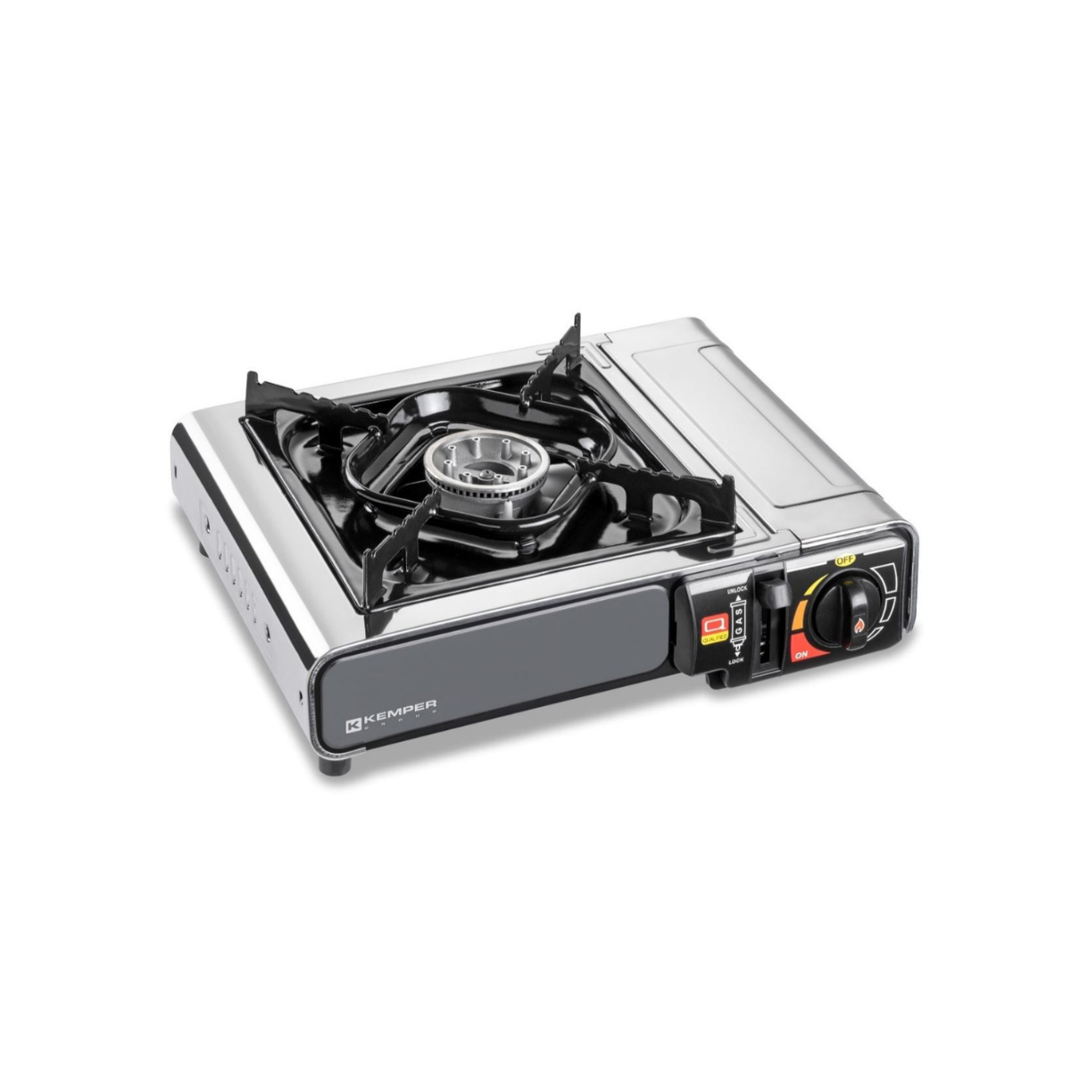 Réchaud à gaz 2200W Inox + 12 Cartouches de gaz Camping Allumage piezo Système Sécurité KEMPER - Image 3