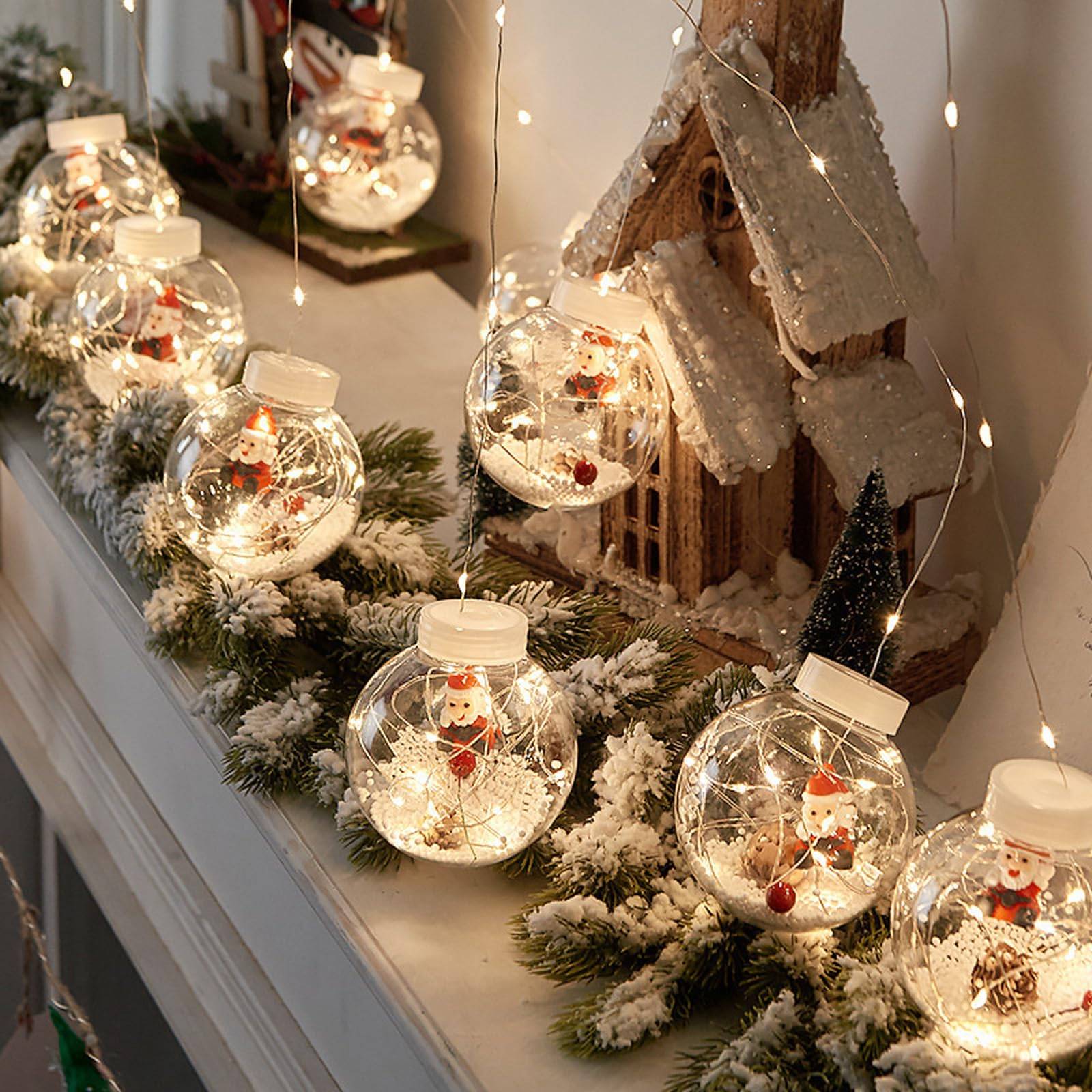 DAZZTIME Boules Noël LED 8 Cm - Lot 10 Boules Transparentes Avec Neige Artificielle Et Lumière Multicolore