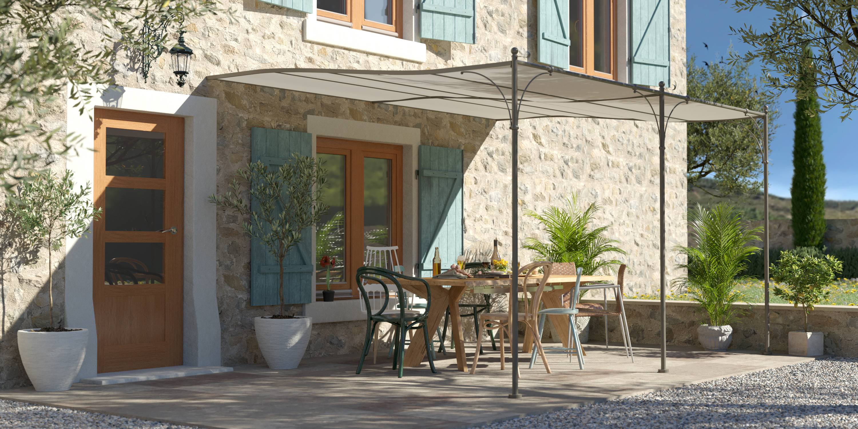 Couleurs du monde - Provence - Pergola adossée en acier 3x4m - Structure Seule  - Couleurs du Monde - Image 1