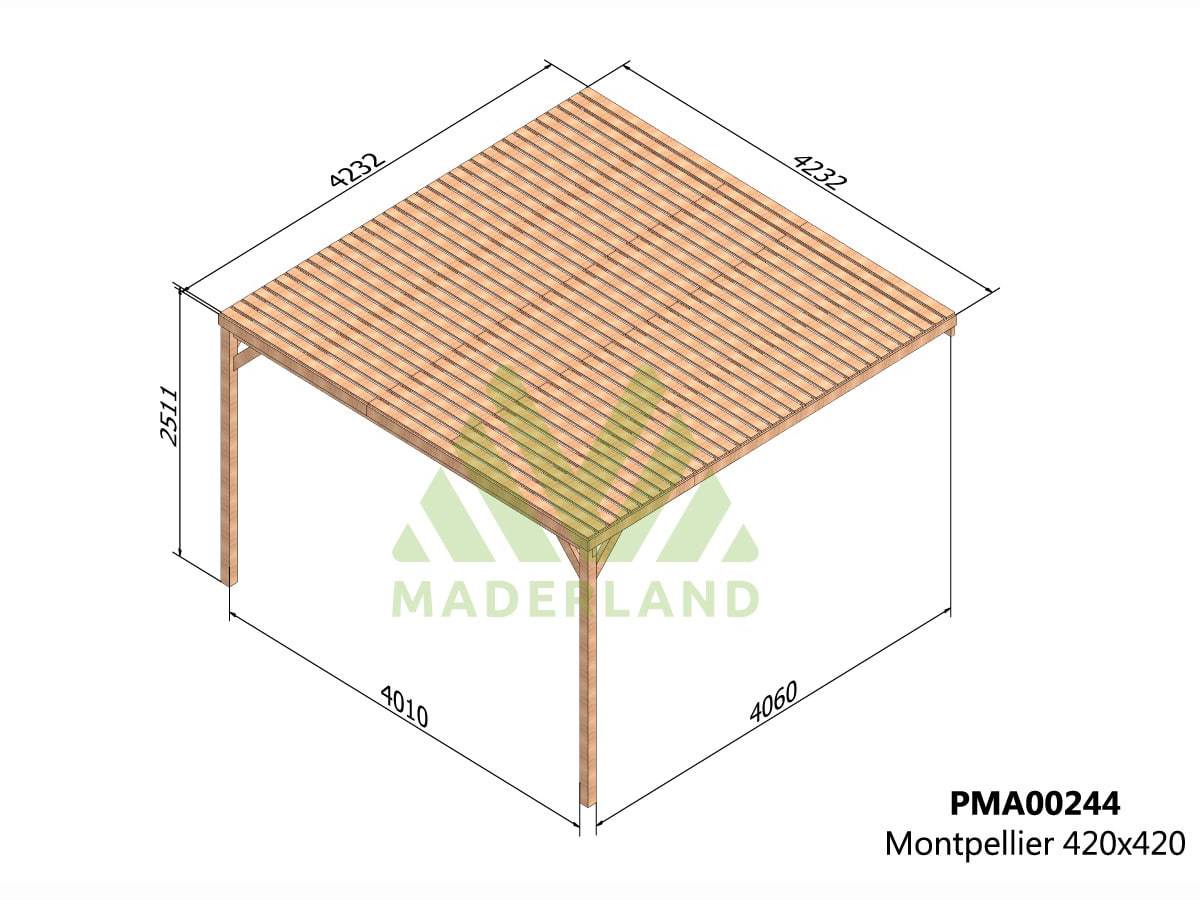 Pergola adossée en bois Montpellier 420 x 420 cm + 2 supports surélevés - Maderland - Image 3