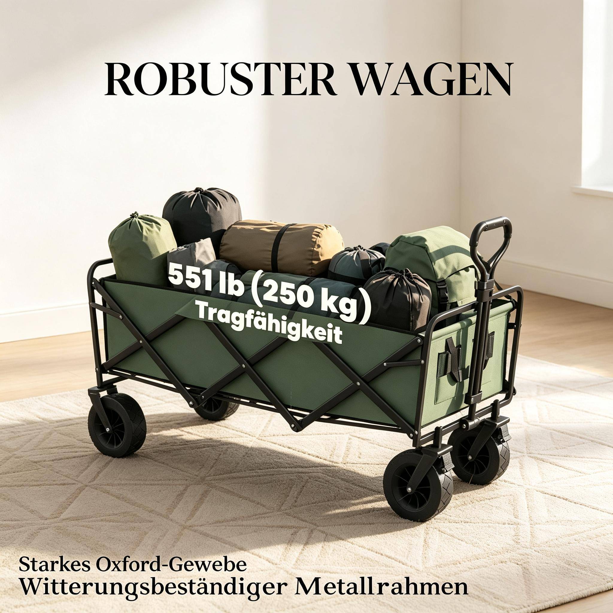 ComfortXL - Chariot de jardin pliable métal vert 130 L roues tout-terrain freins charge 250 kg - ComfortXL Outdoor Living - Image 4