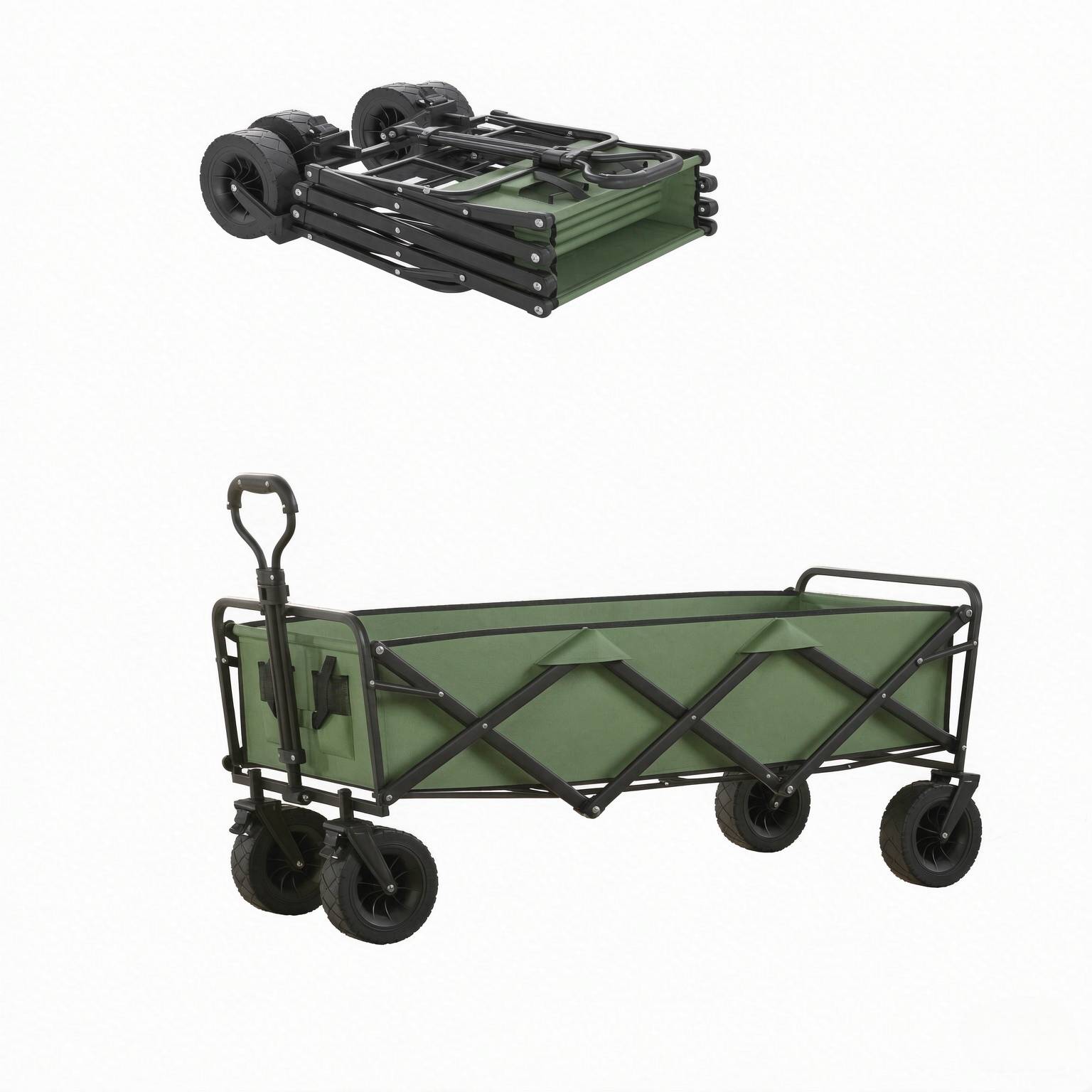 ComfortXL - Chariot de jardin pliable métal vert 130 L roues tout-terrain freins charge 250 kg - ComfortXL Outdoor Living - Image 5