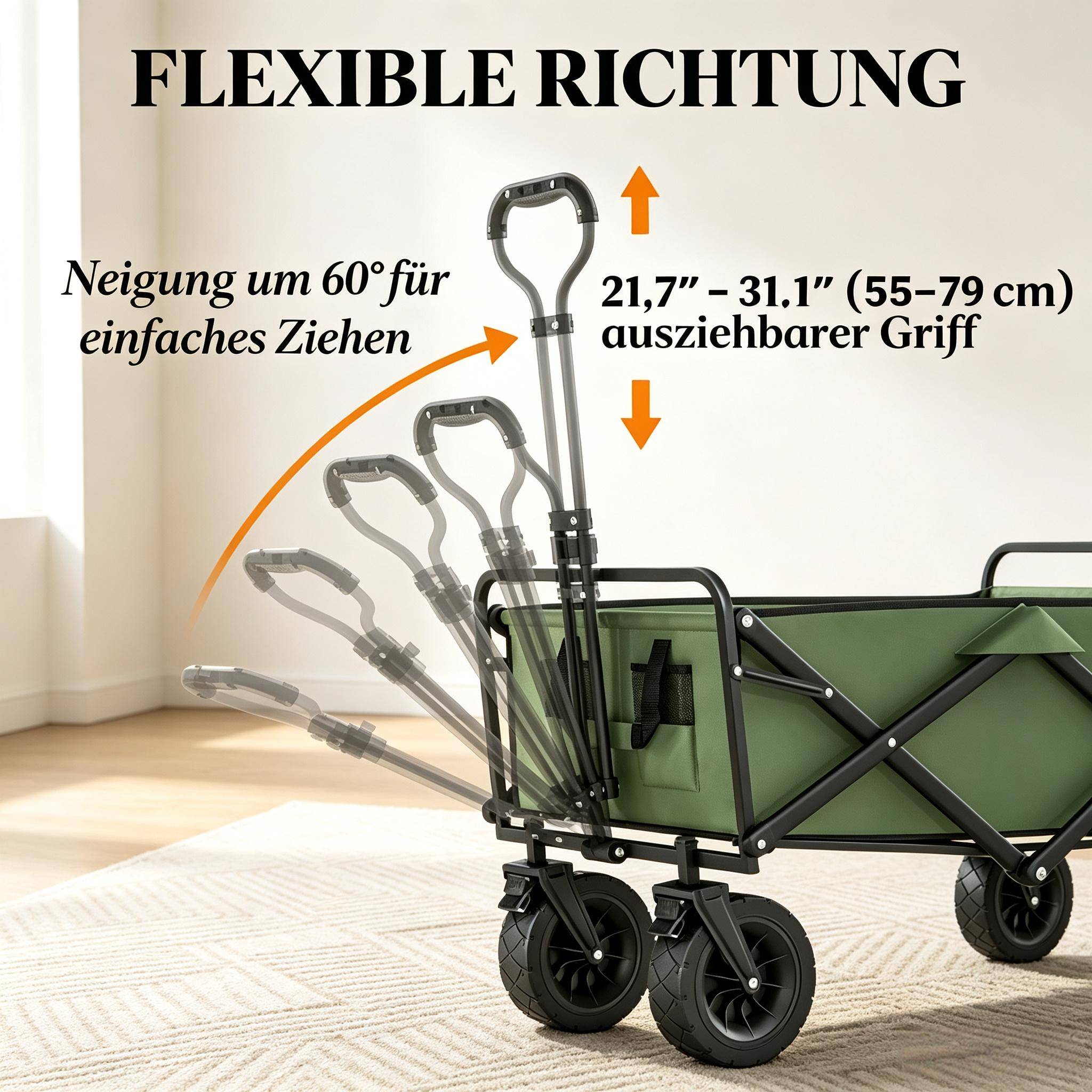 ComfortXL - Chariot de jardin pliable métal vert 130 L roues tout-terrain freins charge 250 kg - ComfortXL Outdoor Living - Image 3