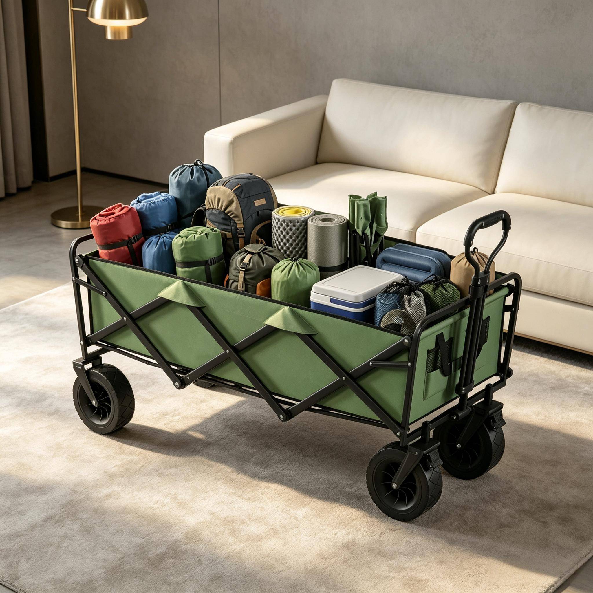 ComfortXL - Chariot de jardin pliable métal vert 130 L roues tout-terrain freins charge 250 kg - ComfortXL Outdoor Living - Image 6
