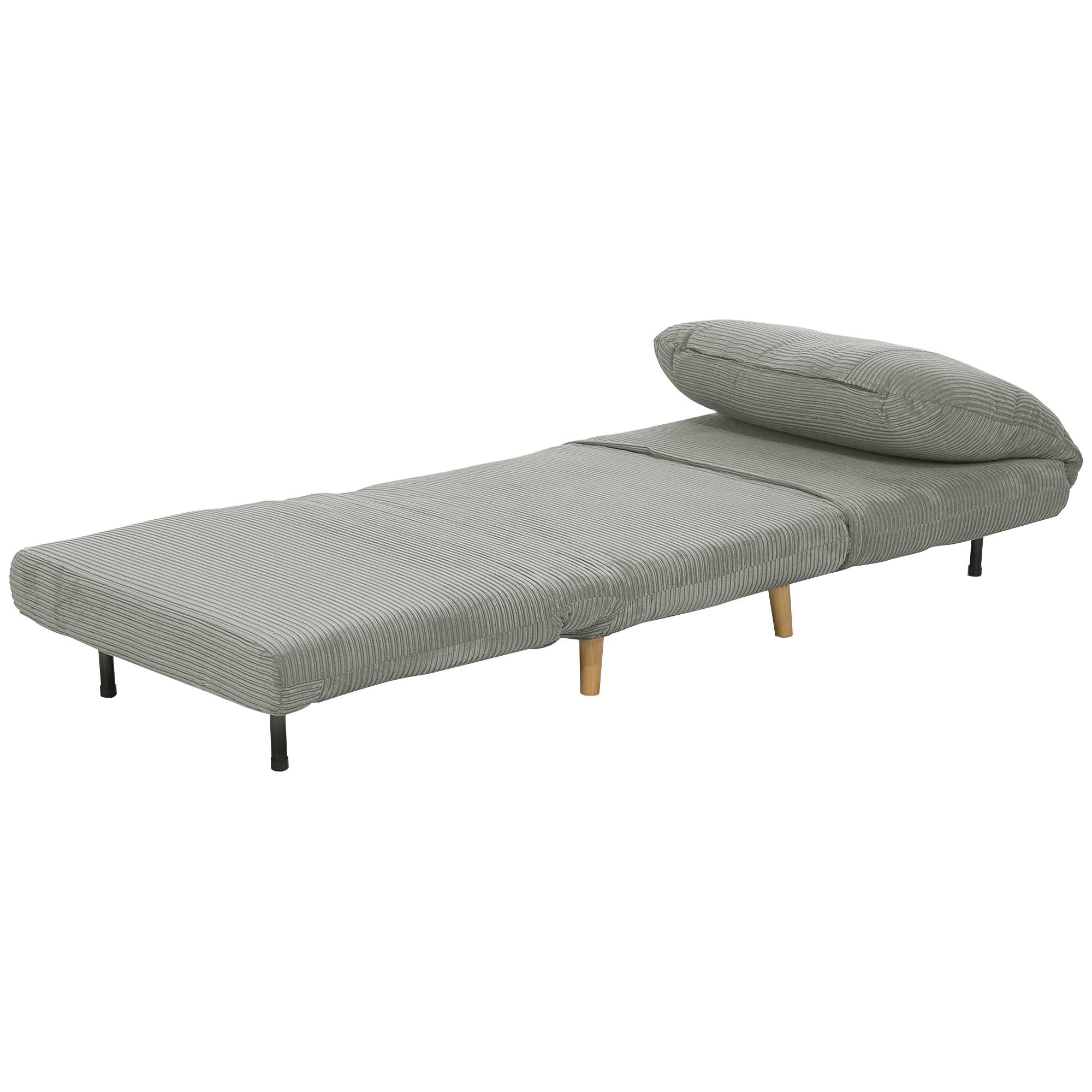 Fauteuil convertible 2 en 1 avec lit d'appoint, appui-tête réglable, aspect velours côtelé, 82 cm x 87 cm x 89 cm, gris - Image 2