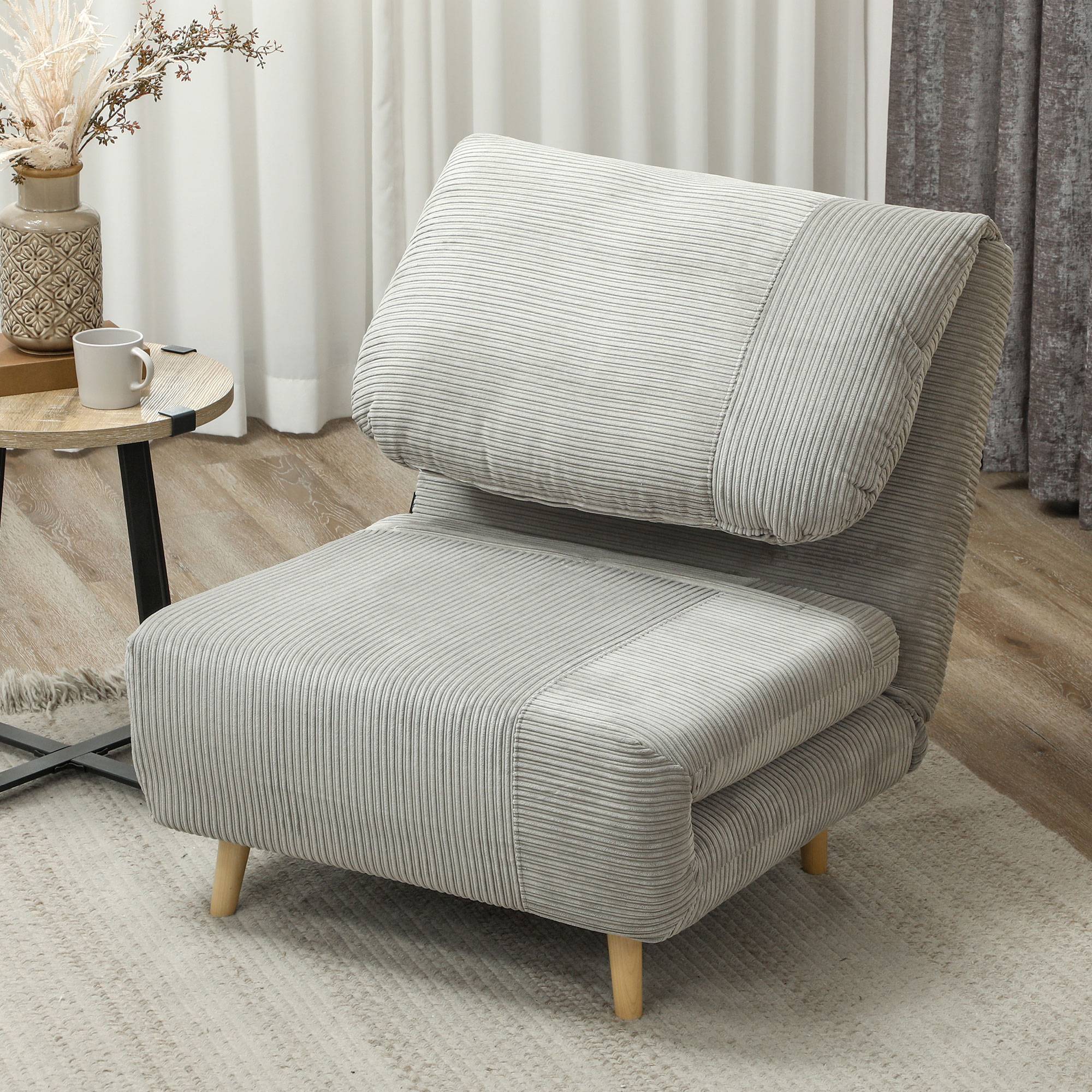 Fauteuil convertible 2 en 1 avec lit d'appoint, appui-tête réglable, aspect velours côtelé, 82 cm x 87 cm x 89 cm, gris - Image 3