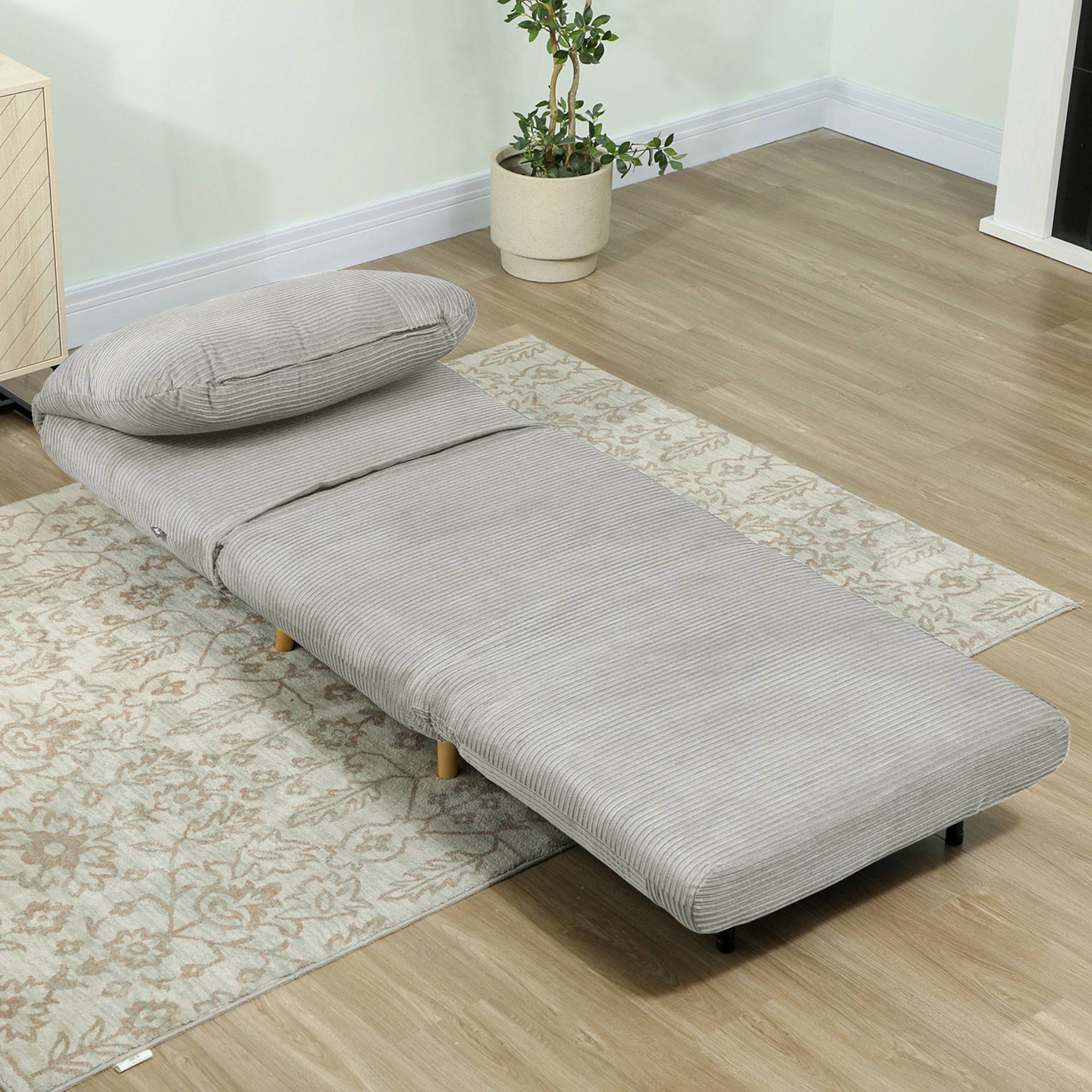Fauteuil convertible 2 en 1 avec lit d'appoint, appui-tête réglable, aspect velours côtelé, 82 cm x 87 cm x 89 cm, gris - Image 4