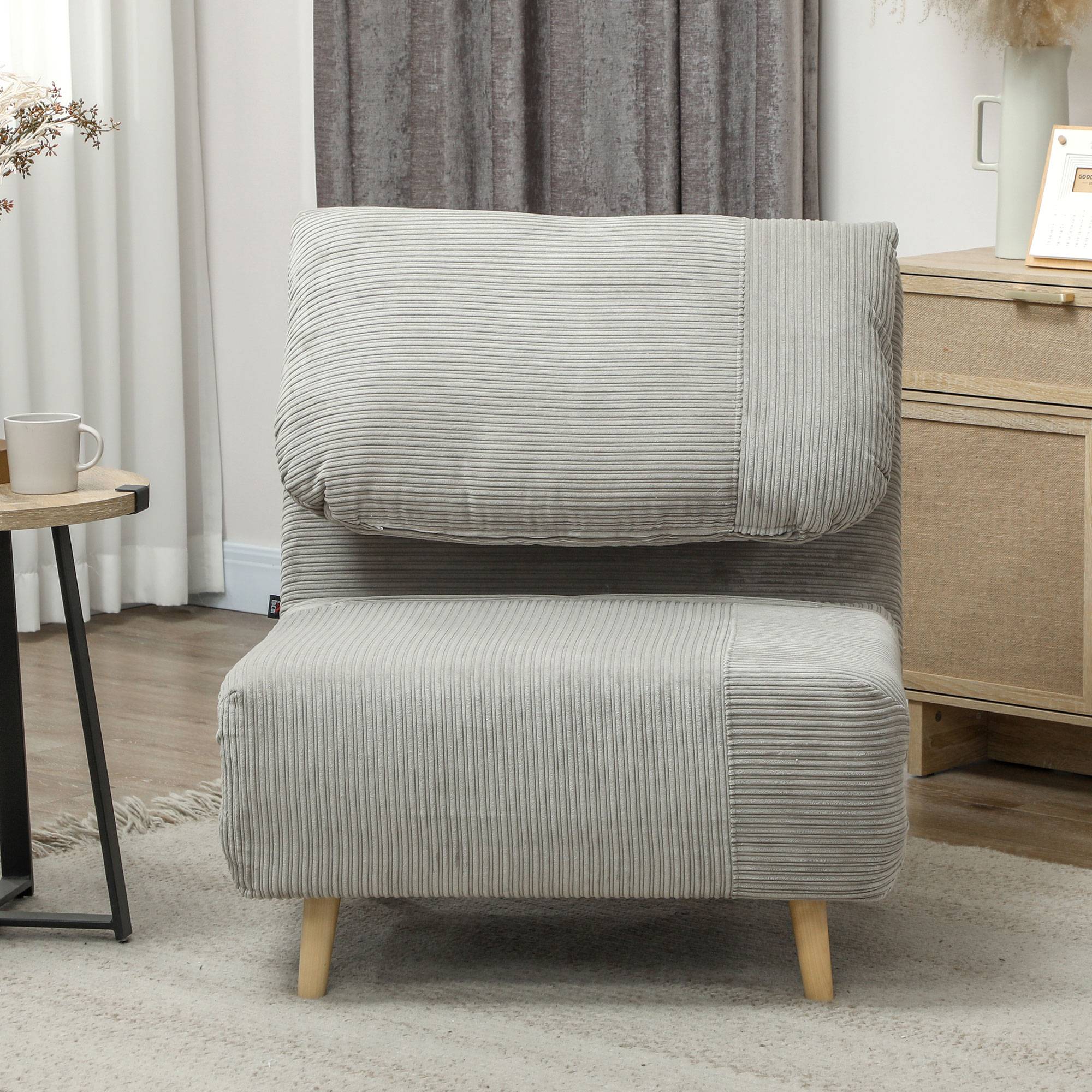 Fauteuil convertible 2 en 1 avec lit d'appoint, appui-tête réglable, aspect velours côtelé, 82 cm x 87 cm x 89 cm, gris - Image 9