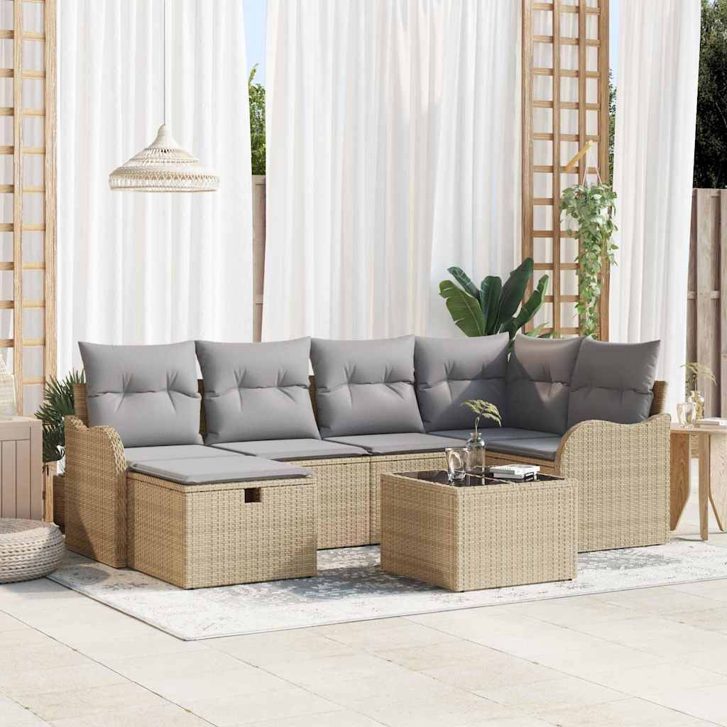 ComfortXL - Canapé Extérieur Modulable 7 pcs Polyrotin Chic avec Coussins Épais et Coffre de Rangement Beige Gris – ComfortXL Outdoor Living - Image 1