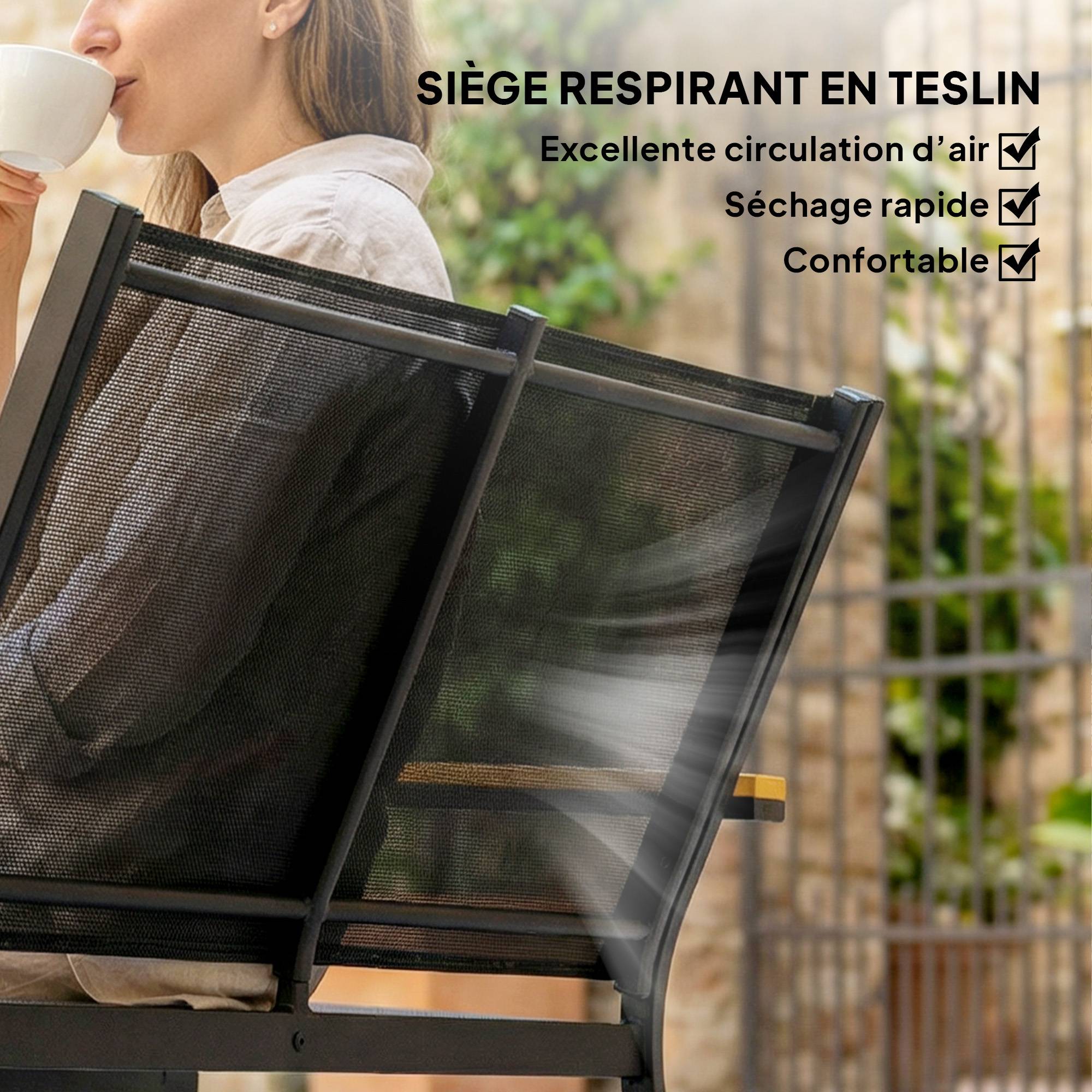 Salon de jardin extérieur 4 pièces avec canapé 2 places, 2 chaises et table basse en verre trempé, noir - Image 7
