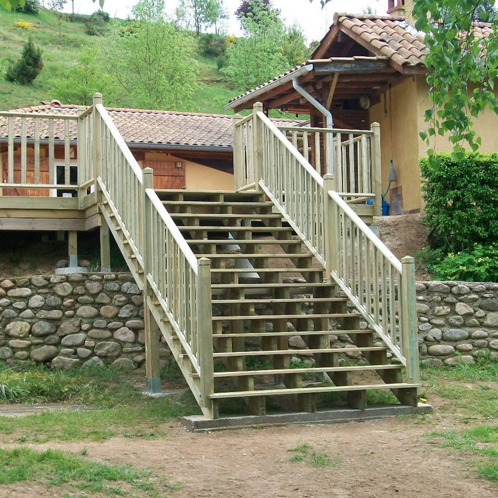 Limon 7 Marches Escalier Pin Traite - Escalier Extérieur - Pré-entaillé - Image 6