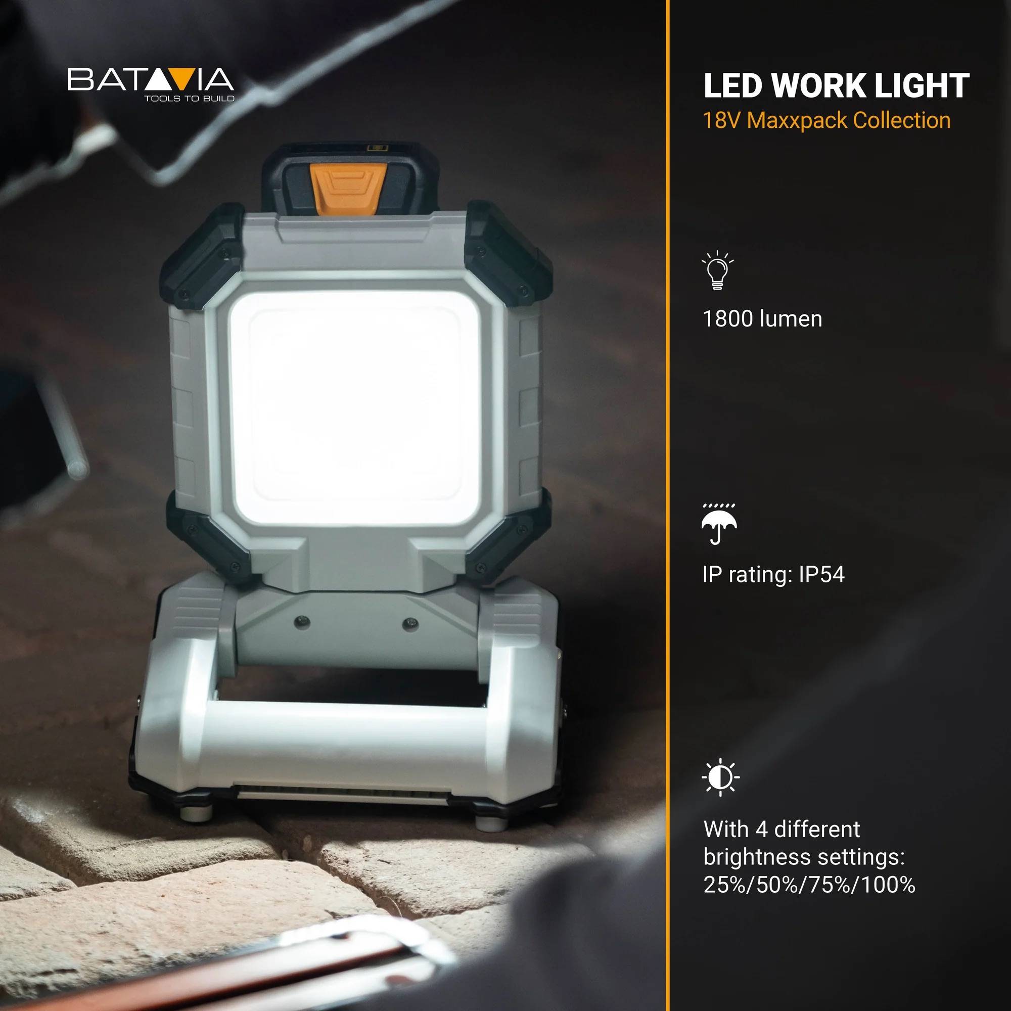 Lampe de chantier LED sans fil - Maxxpack 18V - 1800 lumens - Image 4