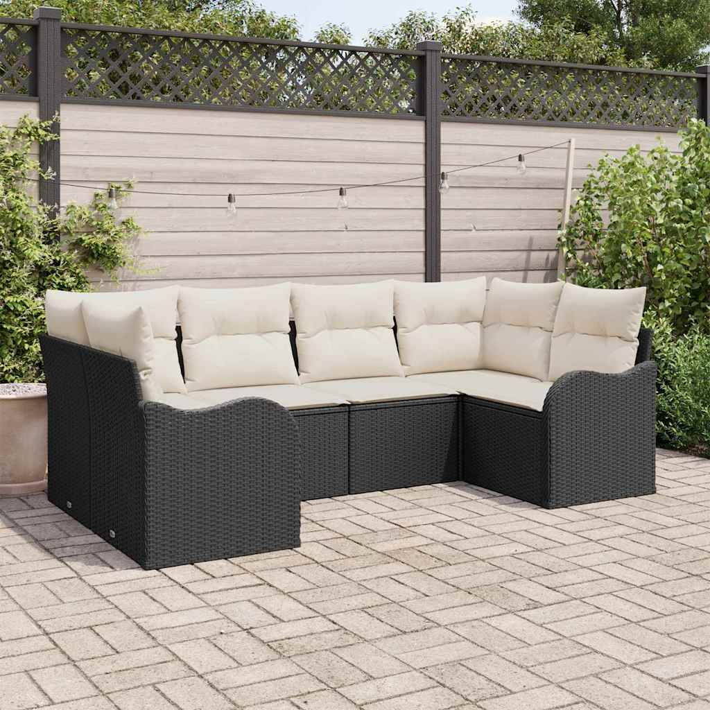 Salon de Jardin 6 Places en Poly Rotin Tissé Modulable pour Extérieur Noir – ComfortXL Outdoor Living - Image 1