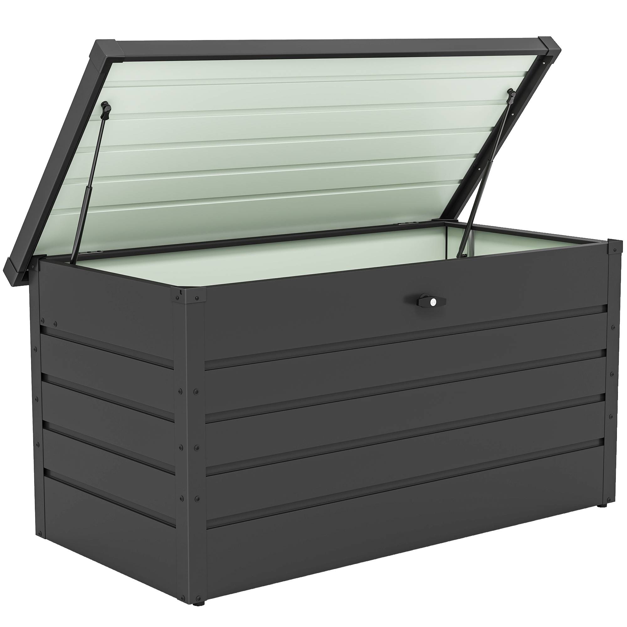 ComfortXL - Coffre de jardin 311 L en acier galvanisé gris foncé 120 x 62 x 62 cm pour terrasse avec serrure et vérins à gaz - Image 10