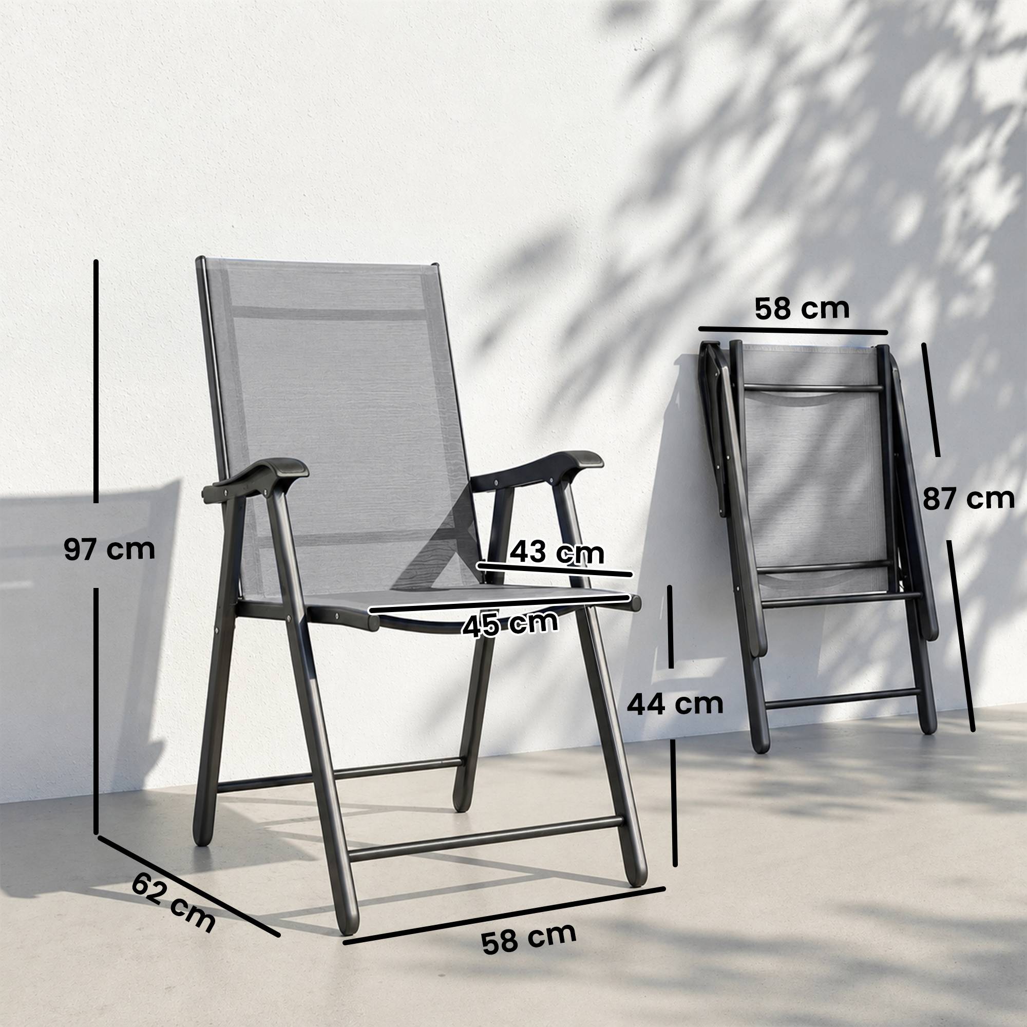 Lot de 2 chaises pliantes avec dossier haut et accoudoirs, gris clair - Image 5