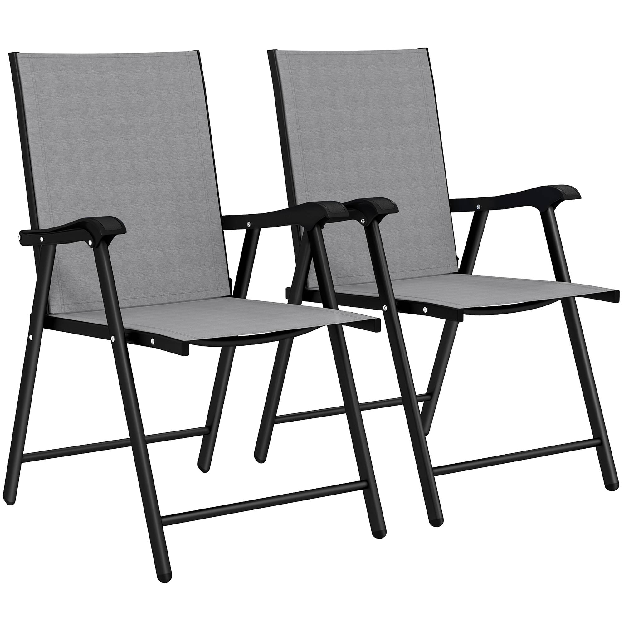 Lot de 2 chaises pliantes avec dossier haut et accoudoirs, gris clair