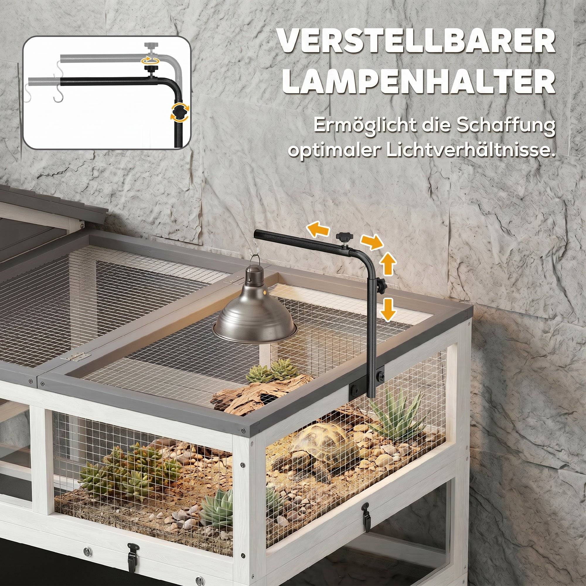 Maison pour tortues en bois, terrarium extérieur 116x70,5x69,5 cm, gris - Image 7