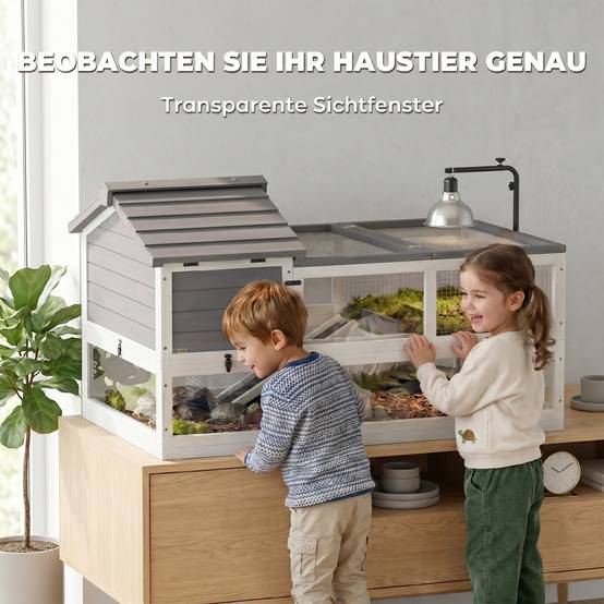 Maison pour tortues en bois, terrarium extérieur 116x70,5x69,5 cm, gris - Image 8