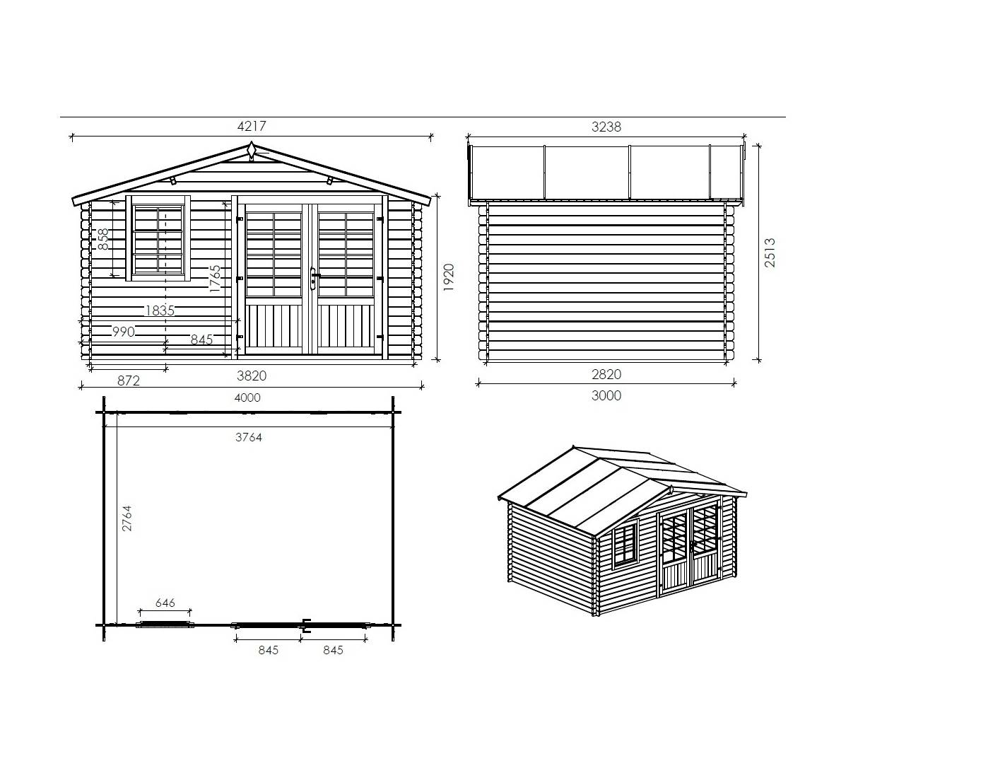 Altanka - Abri de jardin en bois - 4x3 m + terrasse avec balustrade et avant-toit en bois - 24 m2 - Traité - DOM595+DOM541+DOM542+POD05 - ALTANKA - Image 2