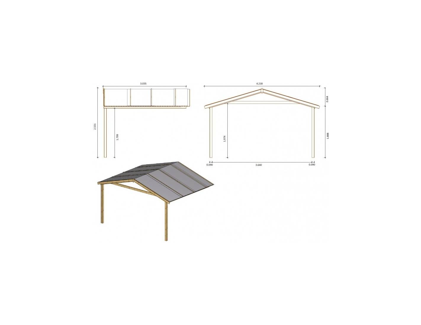 Altanka - Abri de jardin en bois - 4x3 m + terrasse avec balustrade et avant-toit en bois - 24 m2 - Traité - DOM595+DOM541+DOM542+POD05 - ALTANKA - Image 6
