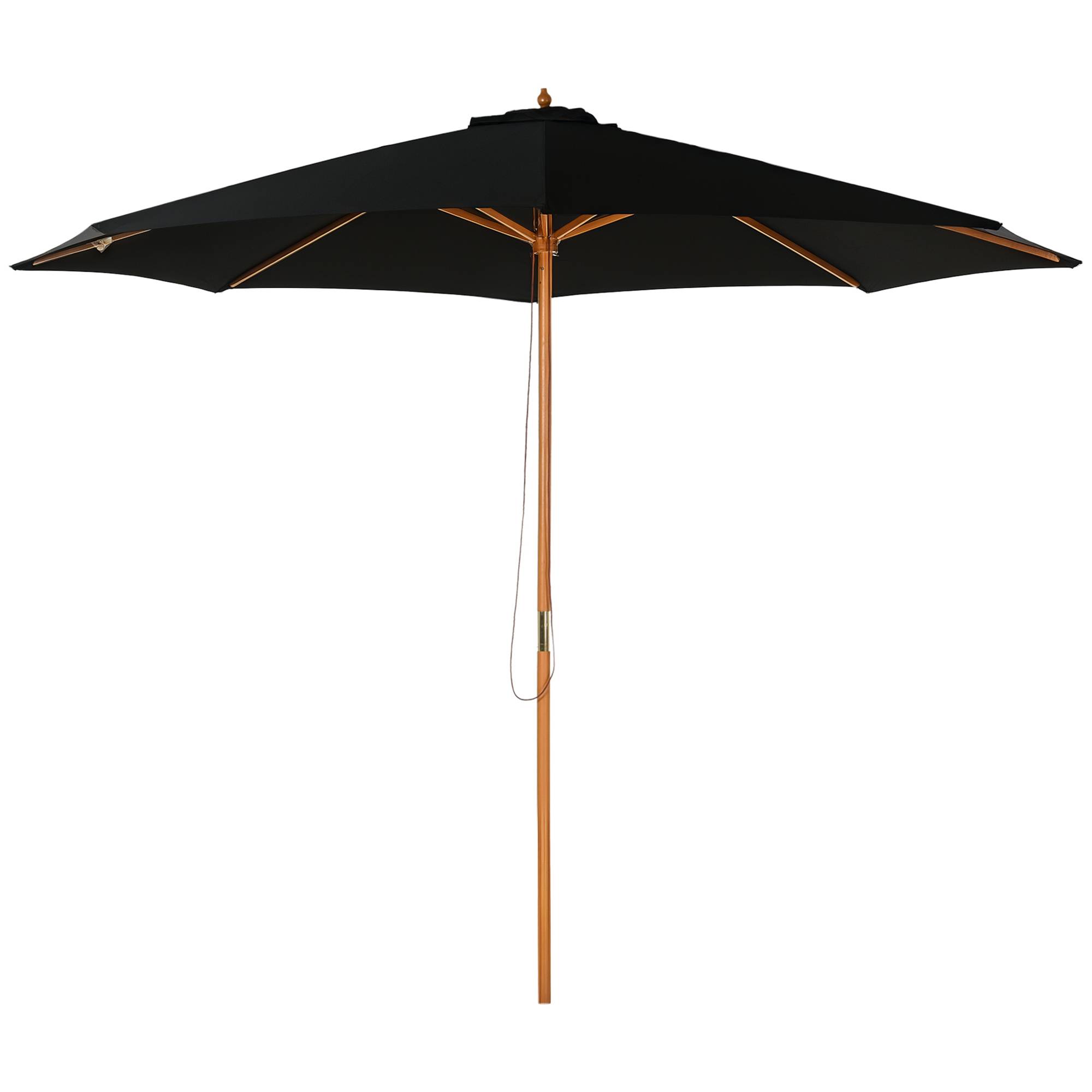ComfortXL - Parasol droit rond bois extérieur protection UV système corde Ø3m noir - ComfortXL Outdoor Living - Image 1