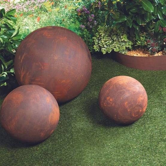 Boule rouillée jardin corten - Rouille 30 cm - Jardinex - Image 2
