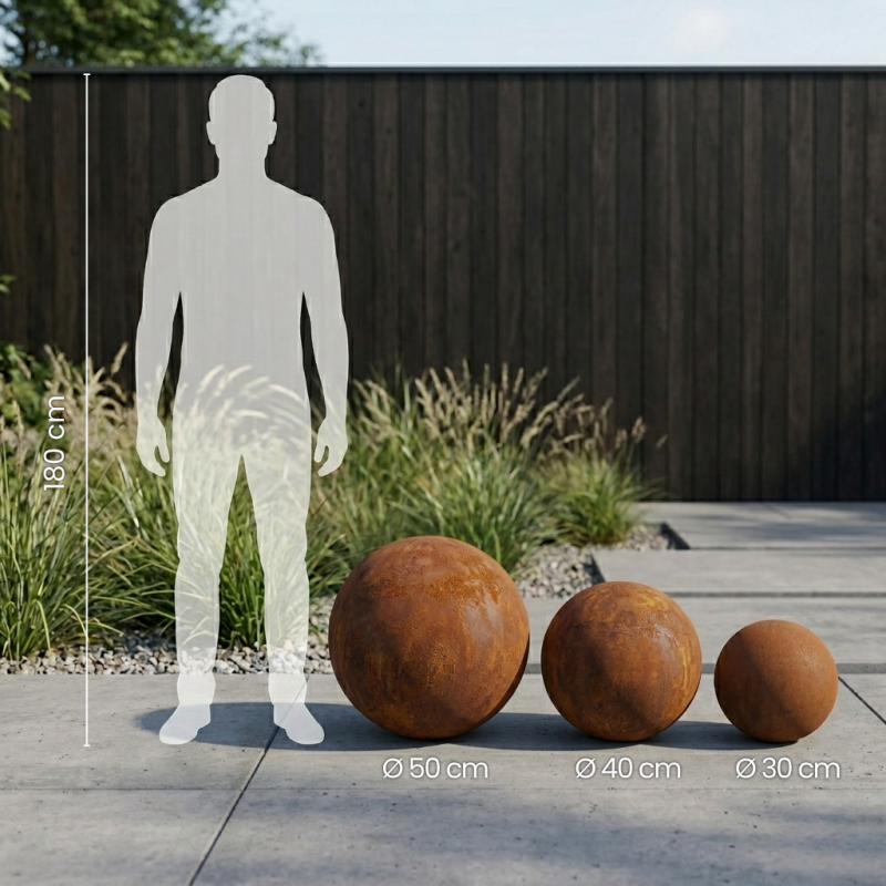 Boule rouillée jardin corten - Rouille 30 cm - Jardinex - Image 3