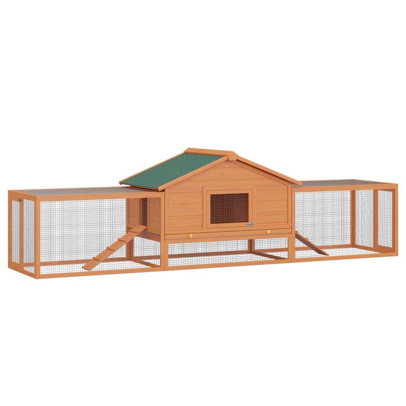Clapier en bois de sapin pour lapins 2 enclos extérieurs 309x79x86cm naturel et vert - ComfortXL Outdoor Living - Image 2