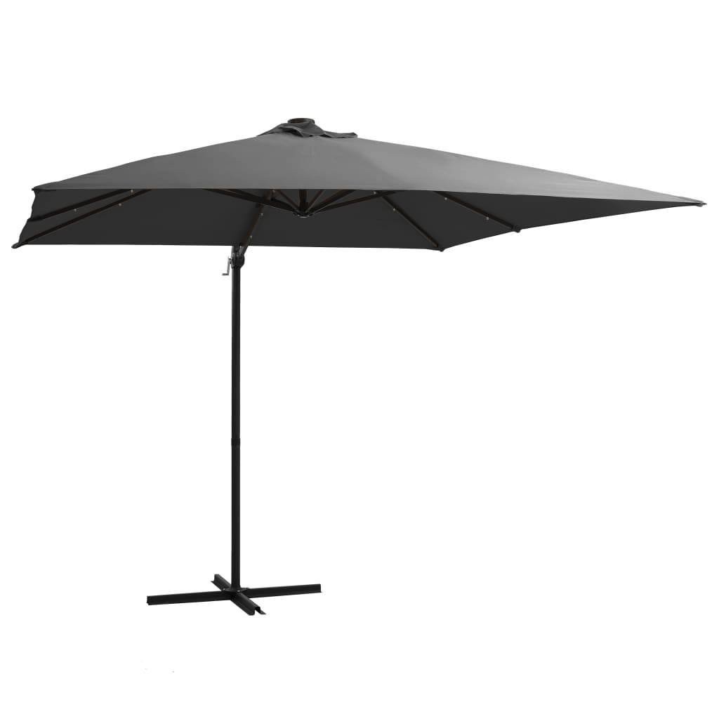 Helloshop26 - Parasol déporté avec led et mât en acier 250 x 250 cm anthracite - Image 1