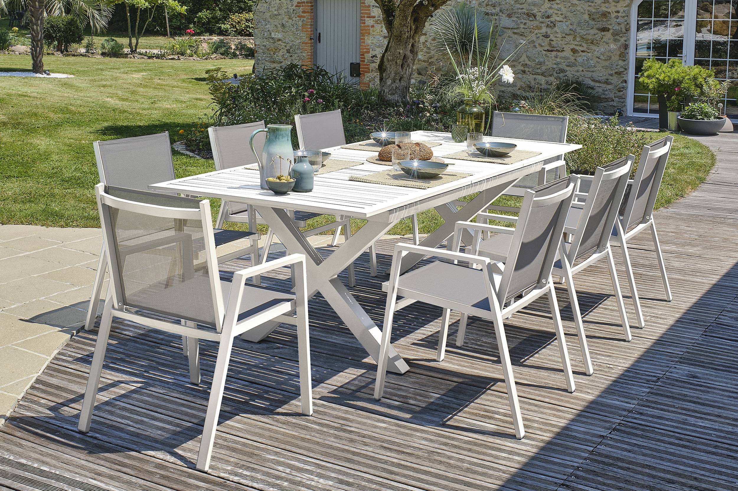 Dcb Garden - Ensemble repas de jardin 8 places en aluminium - Blanc - FLORIDE - Image 2