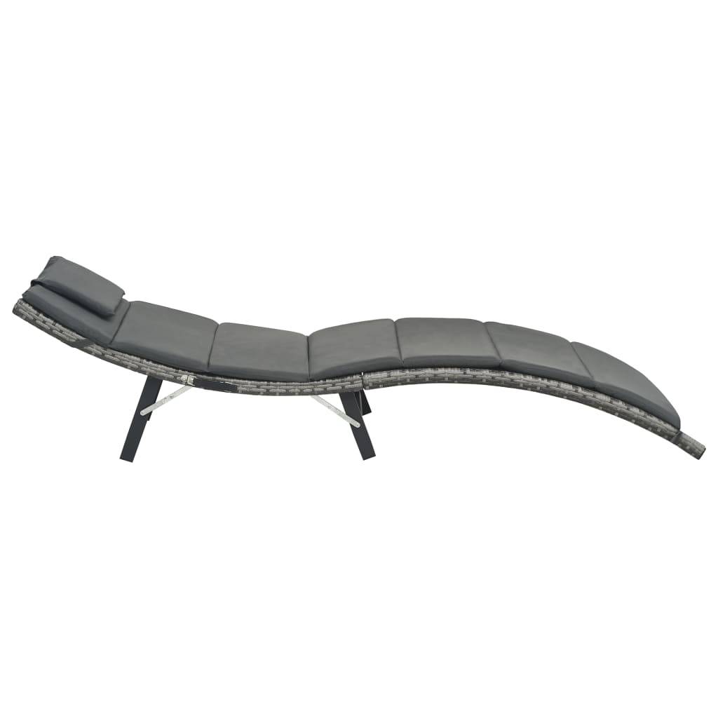 Helloshop26 - Transat chaise longue bain de soleil lit de jardin terrasse meuble d'extérieur pliable avec coussin résine tressée gris - Image 4