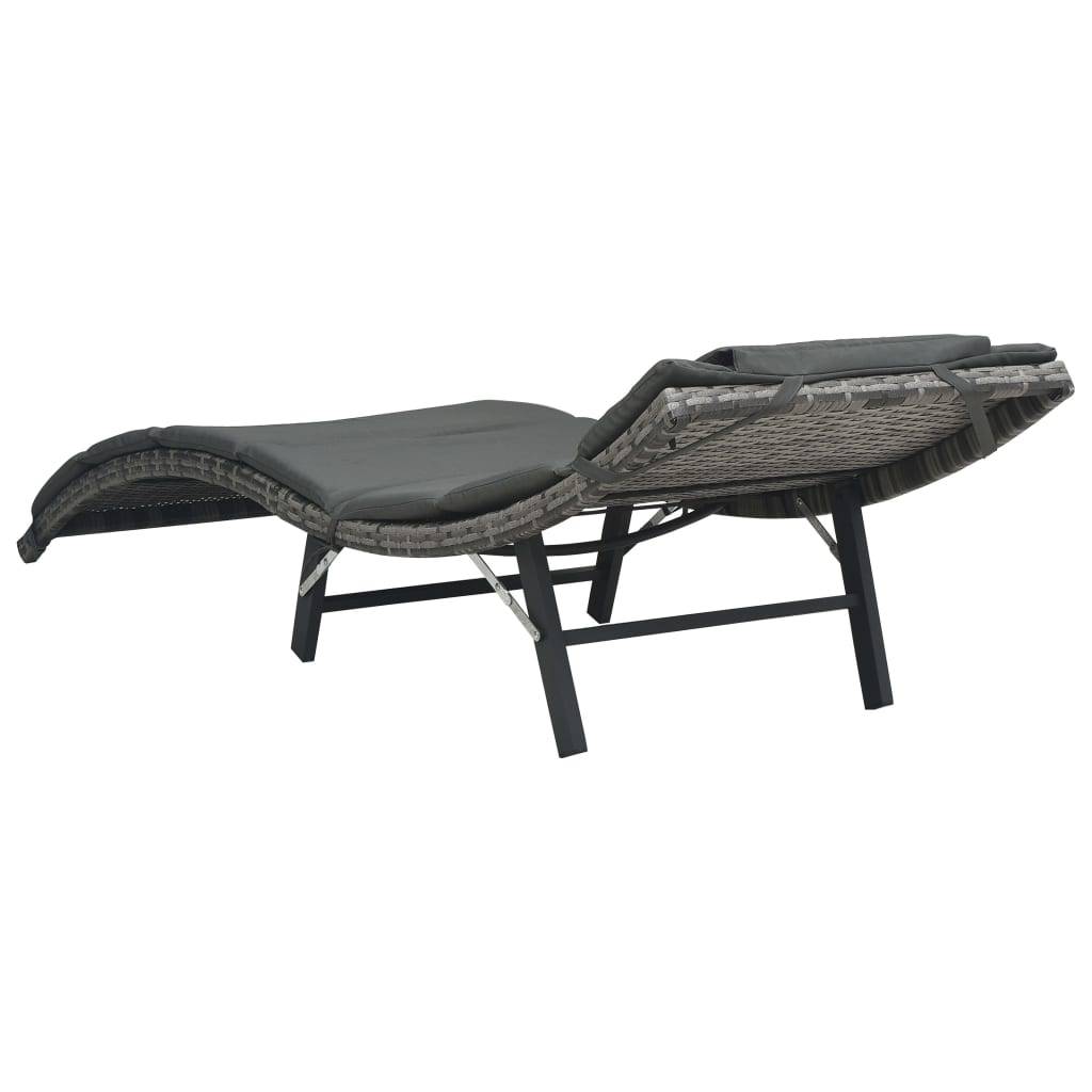 Helloshop26 - Transat chaise longue bain de soleil lit de jardin terrasse meuble d'extérieur pliable avec coussin résine tressée gris - Image 5