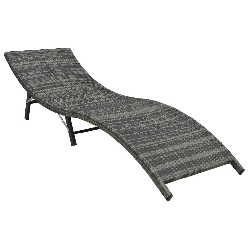 Helloshop26 - Transat chaise longue bain de soleil lit de jardin terrasse meuble d'extérieur pliable avec coussin résine tressée gris - Image 2