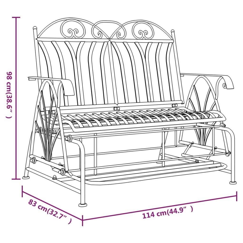 Helloshop26 - Banc de jardin meuble de patio d'extérieur terrasse coulissant 2 places 114 cm noir acier - Image 7