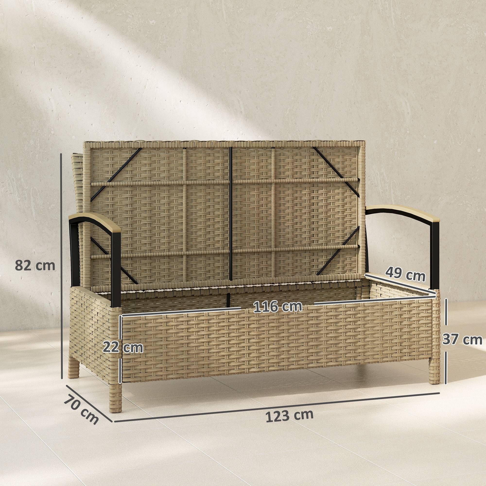 ComfortXL - Banc de Jardin Coffre Rangement 125L Résine Tressée Terrasse Assise Confortable 123x70x82cm - ComfortXL Outdoor Living - Image 5