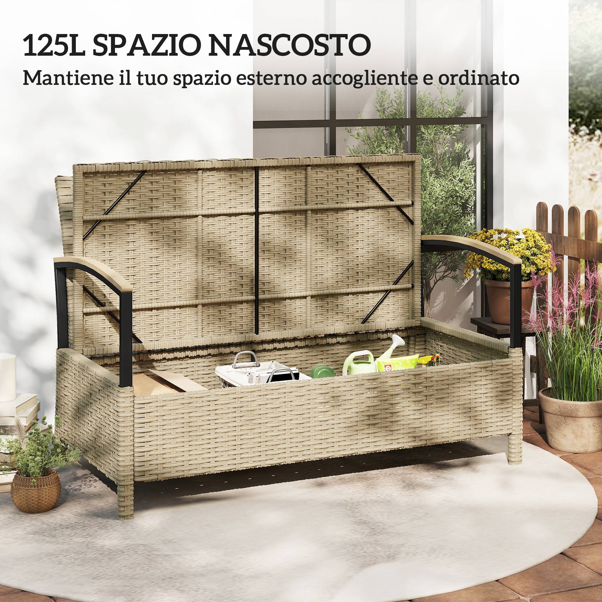 ComfortXL - Banc de Jardin Coffre Rangement 125L Résine Tressée Terrasse Assise Confortable 123x70x82cm - ComfortXL Outdoor Living - Image 9