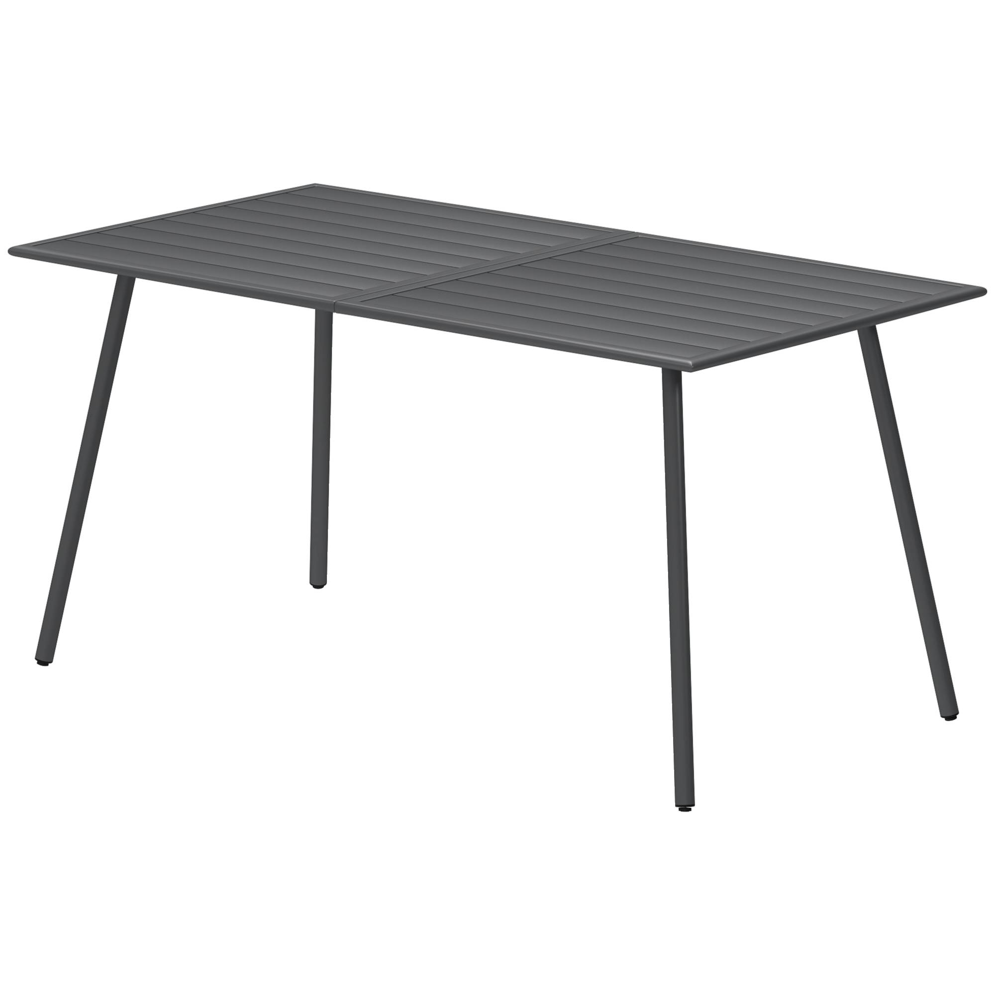 Table à manger de jardin pour 6 personnes avec plateau à lattes pour jardin, patio, terrasse, 150 x 80 x 74 cm, gris - Image 2