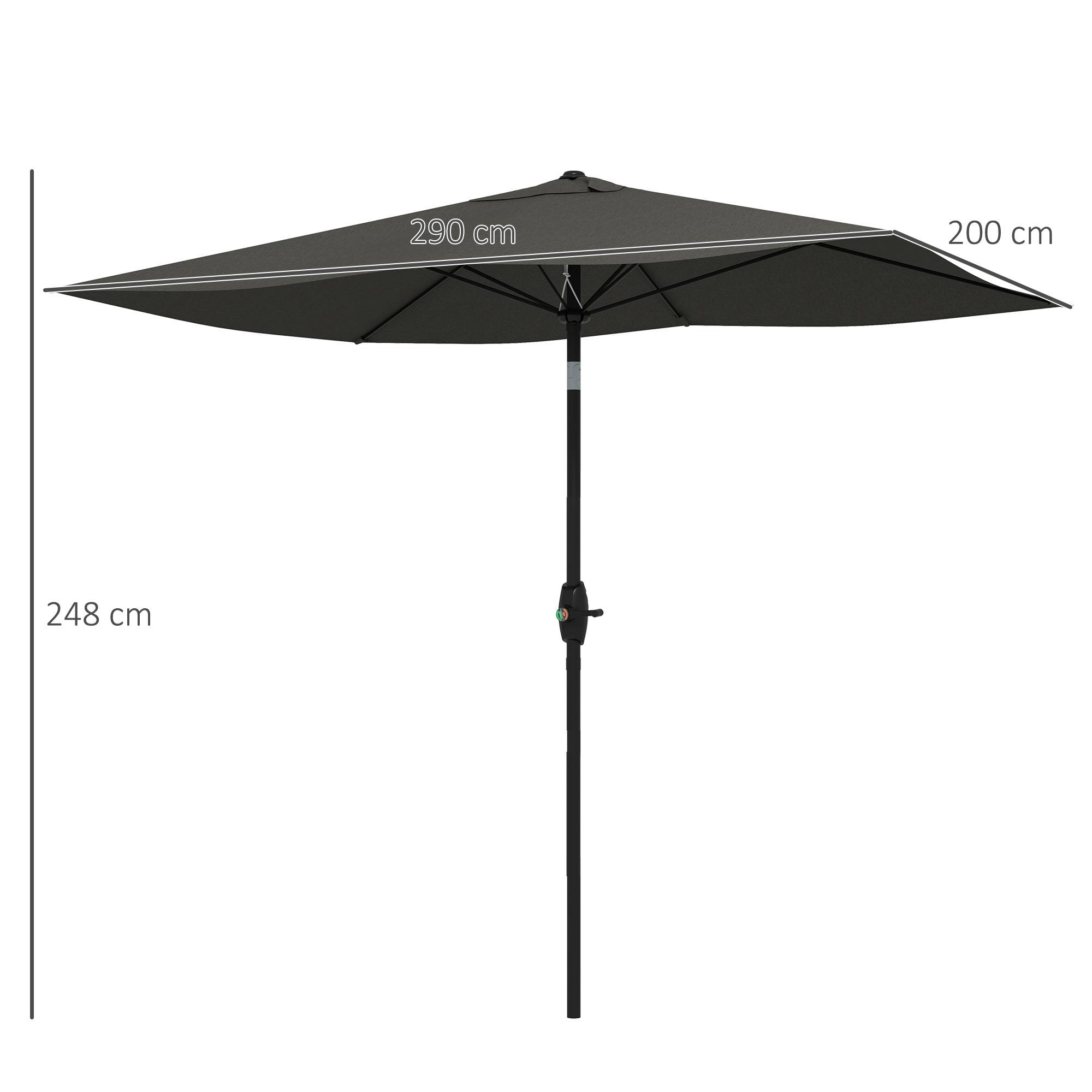 Parasol rectangulaire inclinable 2x3 m avec manivelle polyester - 290x200x248cm Aluminium Gris fr351 - Image 5