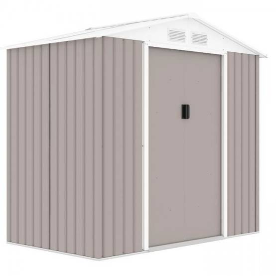 Sans Marque - Abri de jardin en métal 2,71 m² - 213 x 127 x 195 cm - PLUTON - Kit d'ancrage inclus, 2 portes coulissantes - Taupe - Image 1