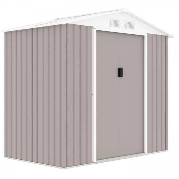 Sans Marque - Abri de jardin en métal 2,71 m² - 213 x 127 x 195 cm - PLUTON - Kit d'ancrage inclus, 2 portes coulissantes - Taupe - Image 1