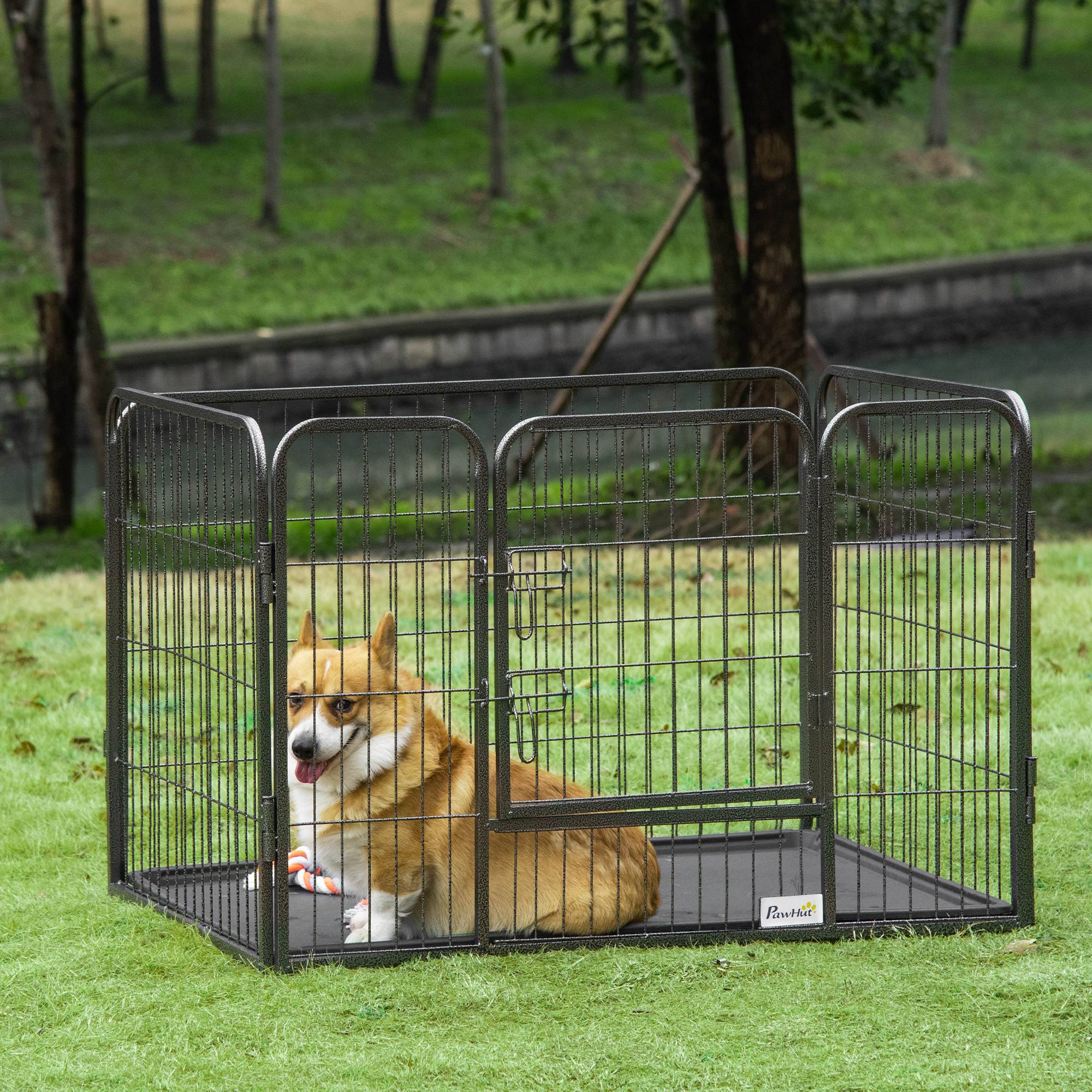 Sans Marque - Niche pour chien en métal avec porte et plateau de fond, 109 x 74 x 71 cm, grise - Image 3