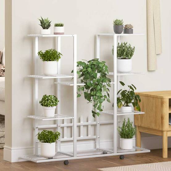 Jardinière sur roues fer blanc 94.5 x 24.5 x 91.5 cm - PANGIVO - Image 1