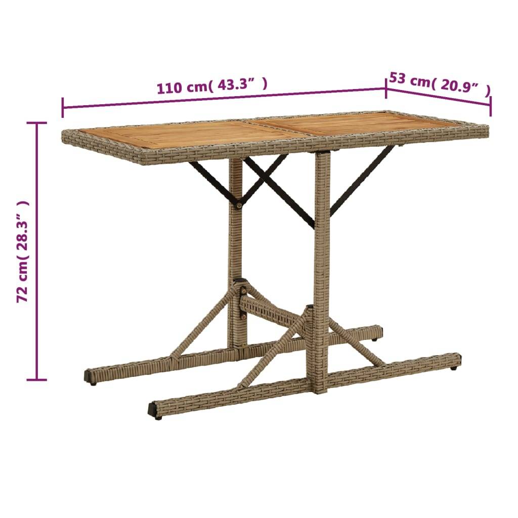 ComfortXL - Table de Jardin Étroite Beige 110x53cm, Plateau en Bois d'Acacia et Pieds en Résine Tressée – ComfortXL Outdoor Living - Image 6