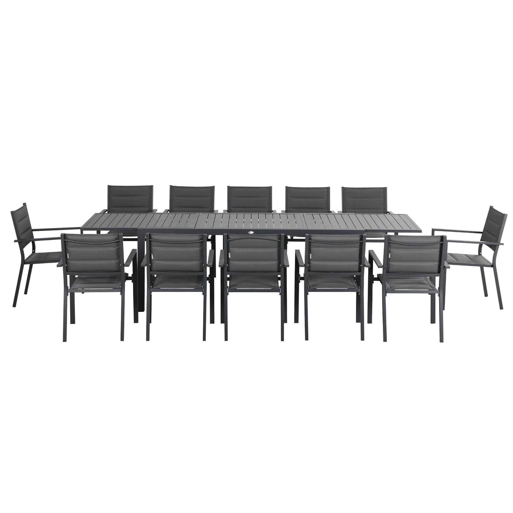 Salon de jardin aluminium pour terrasse table extensible 12 chaises gris - ComfortXL Outdoor Living - Image 2