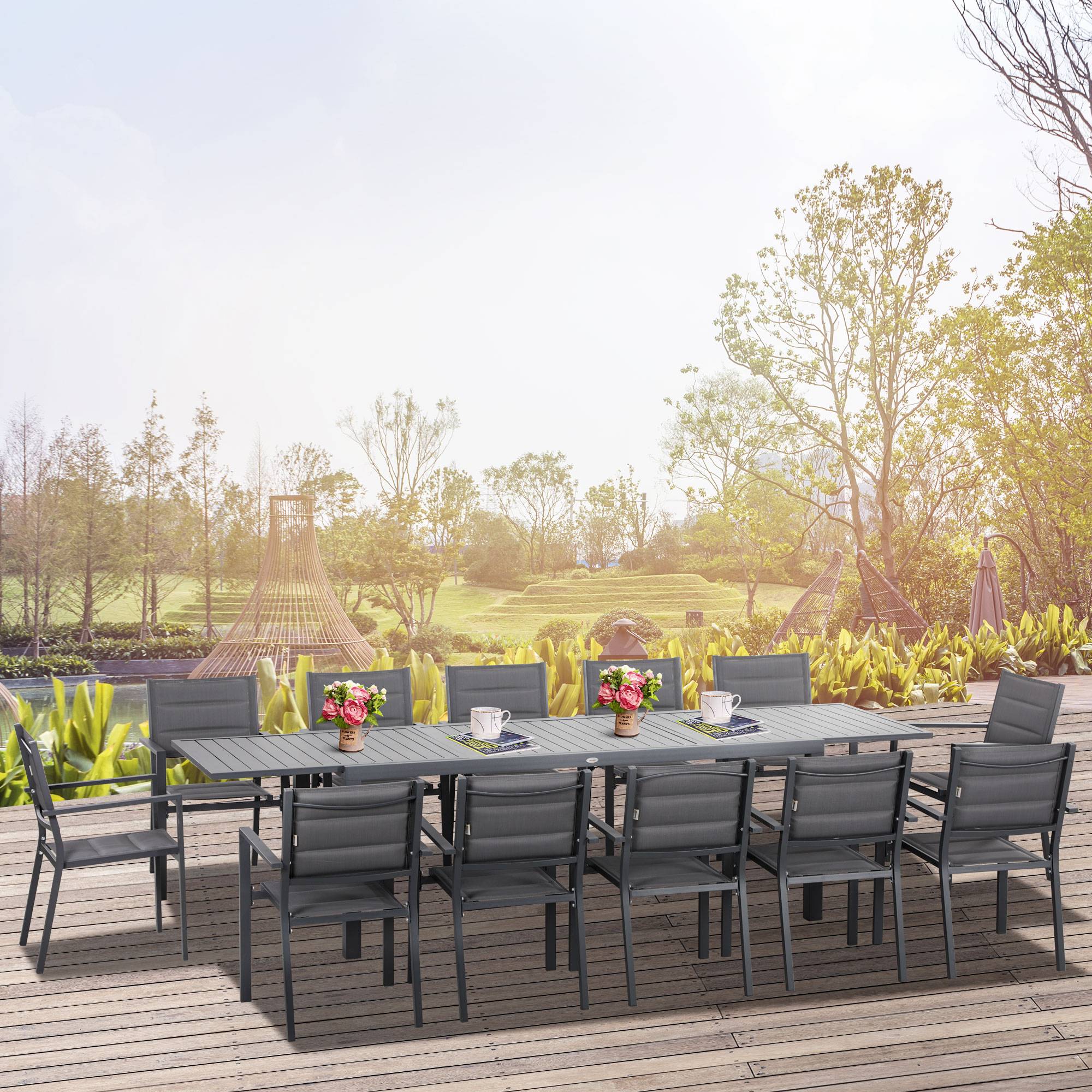 Salon de jardin aluminium pour terrasse table extensible 12 chaises gris - ComfortXL Outdoor Living - Image 4