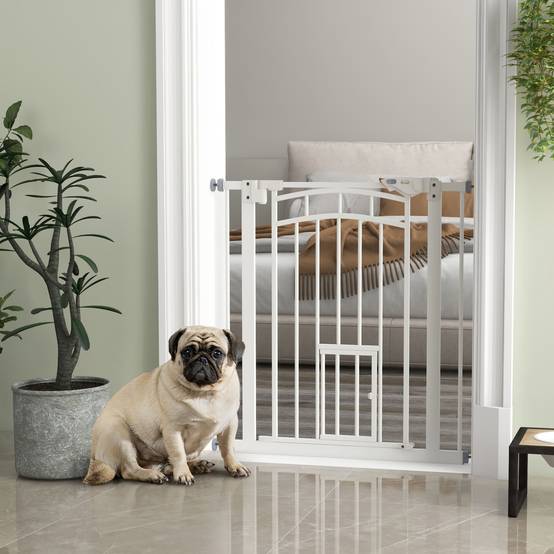 Barrière de sécurité acier pour animaux porte intégrée 74-80cm blanc - ComfortXL Outdoor Living - Image 4